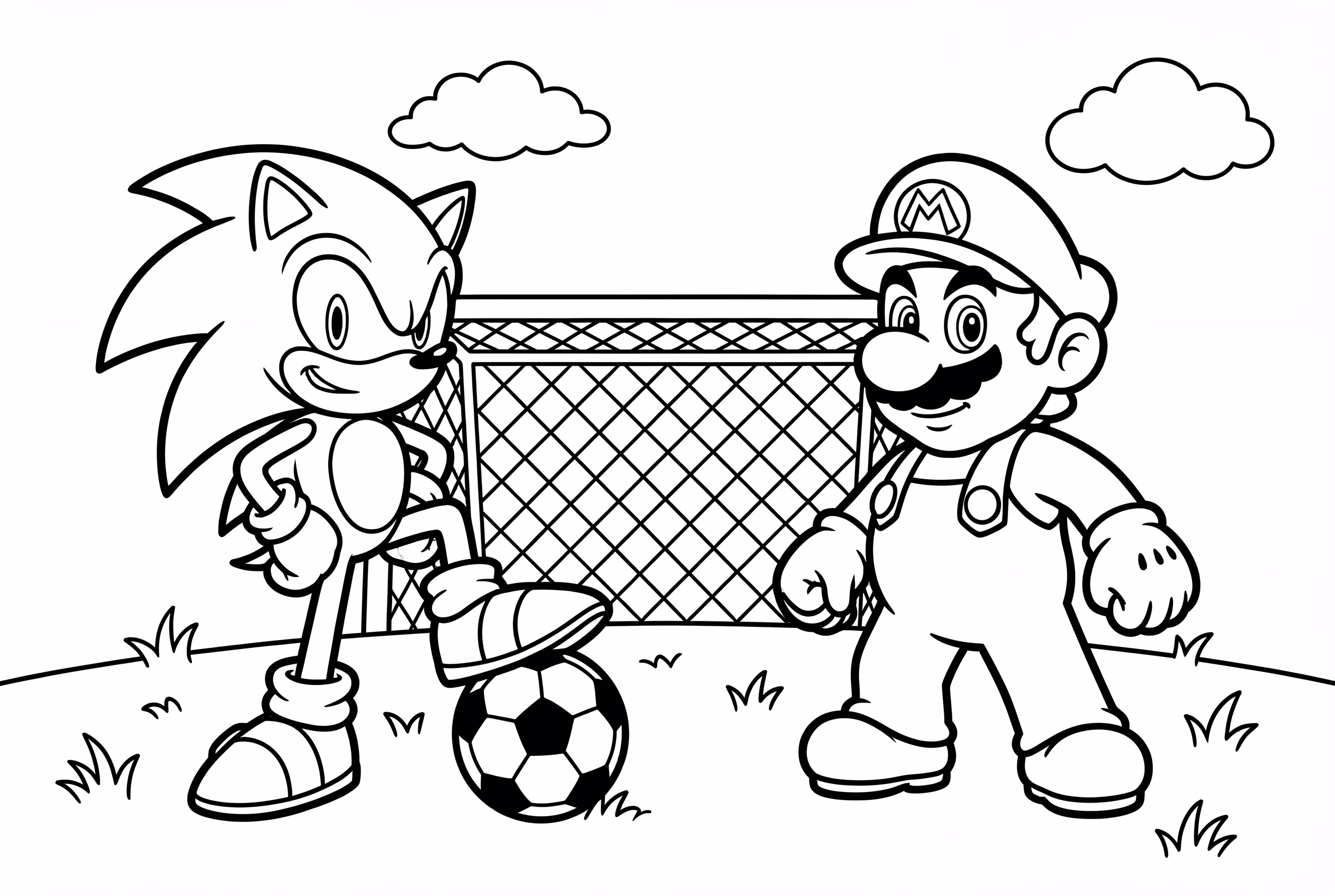 sonic and mario playing soccer