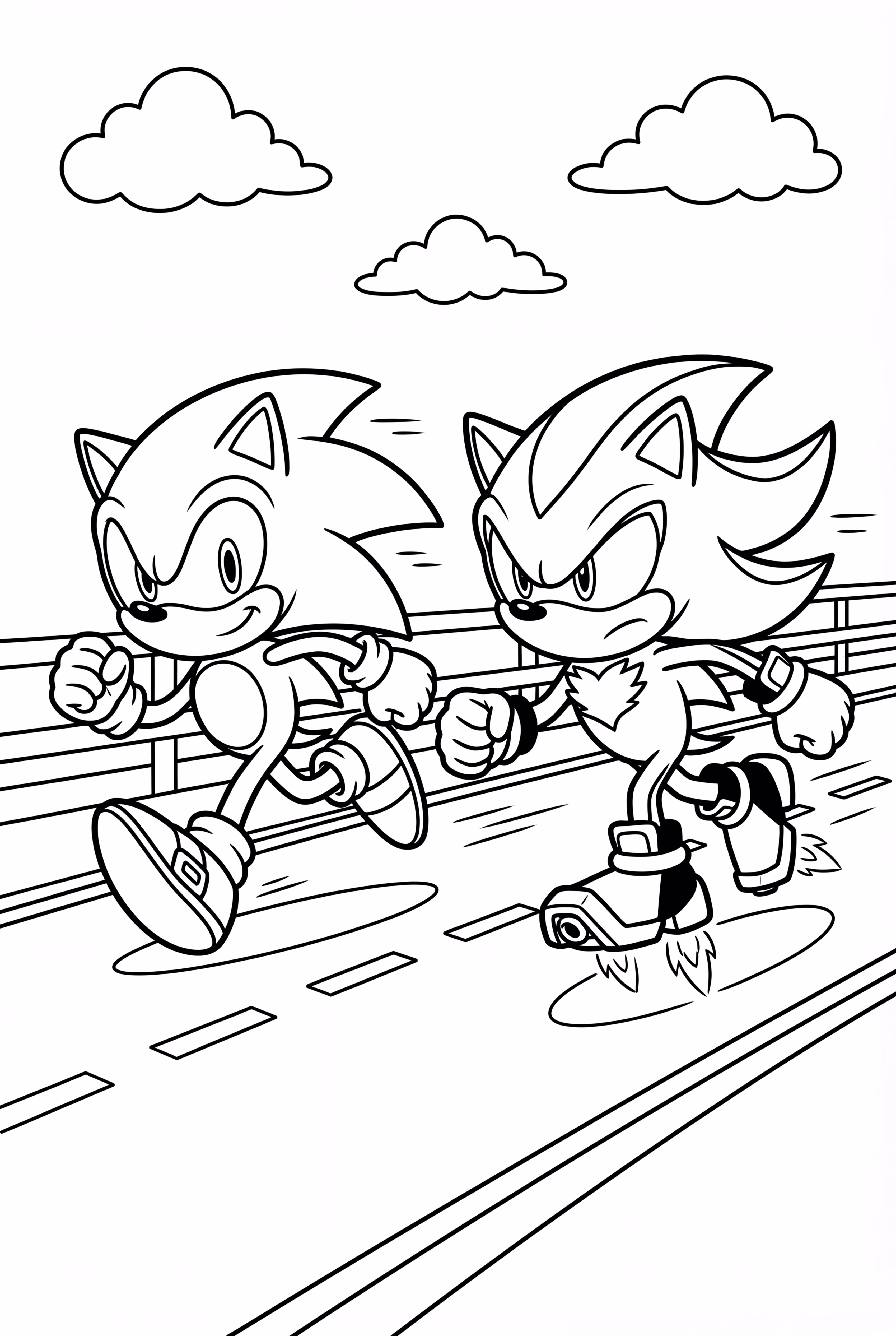 sonic and shadow racing on a track