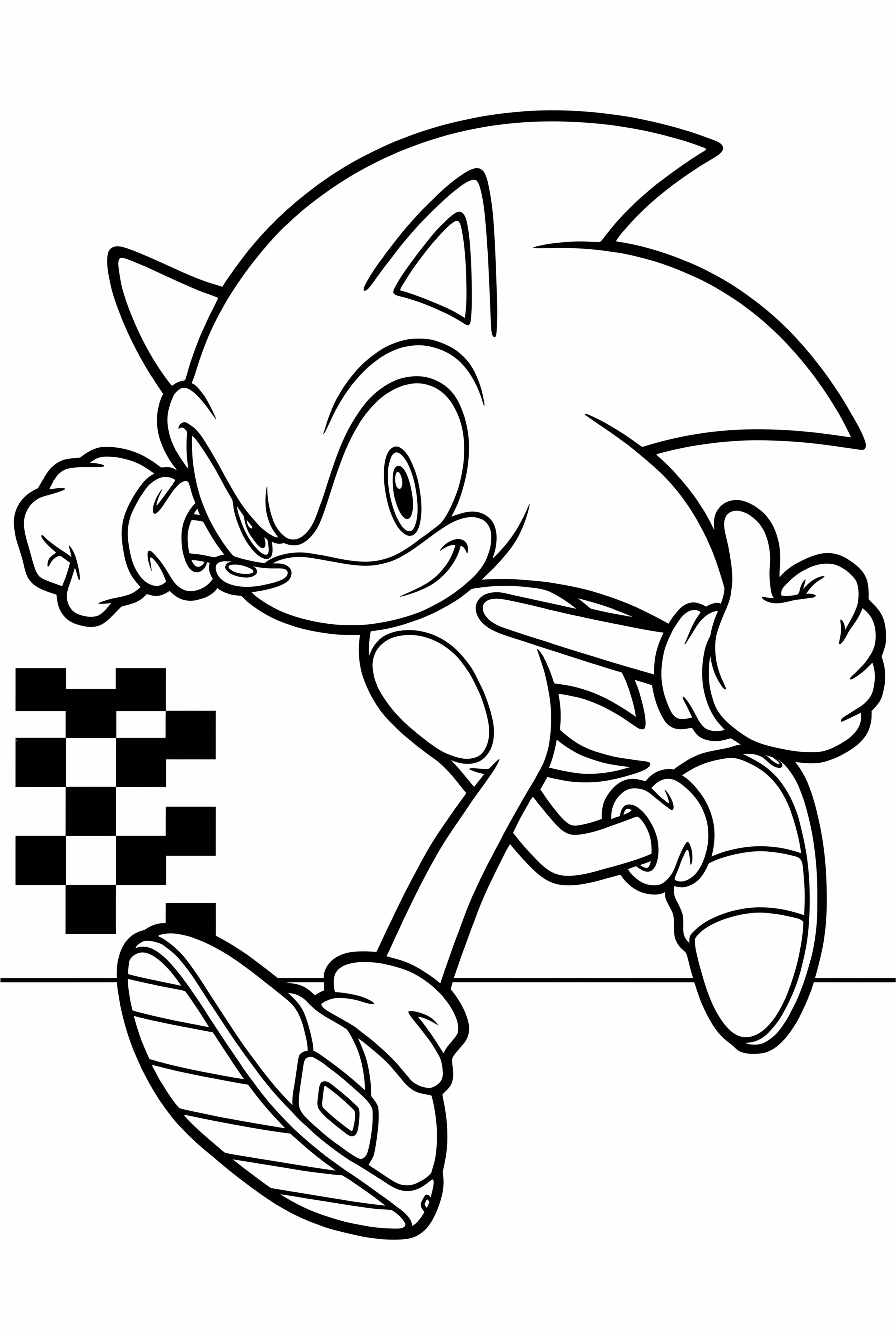 Sonic Running Past Checkered Background