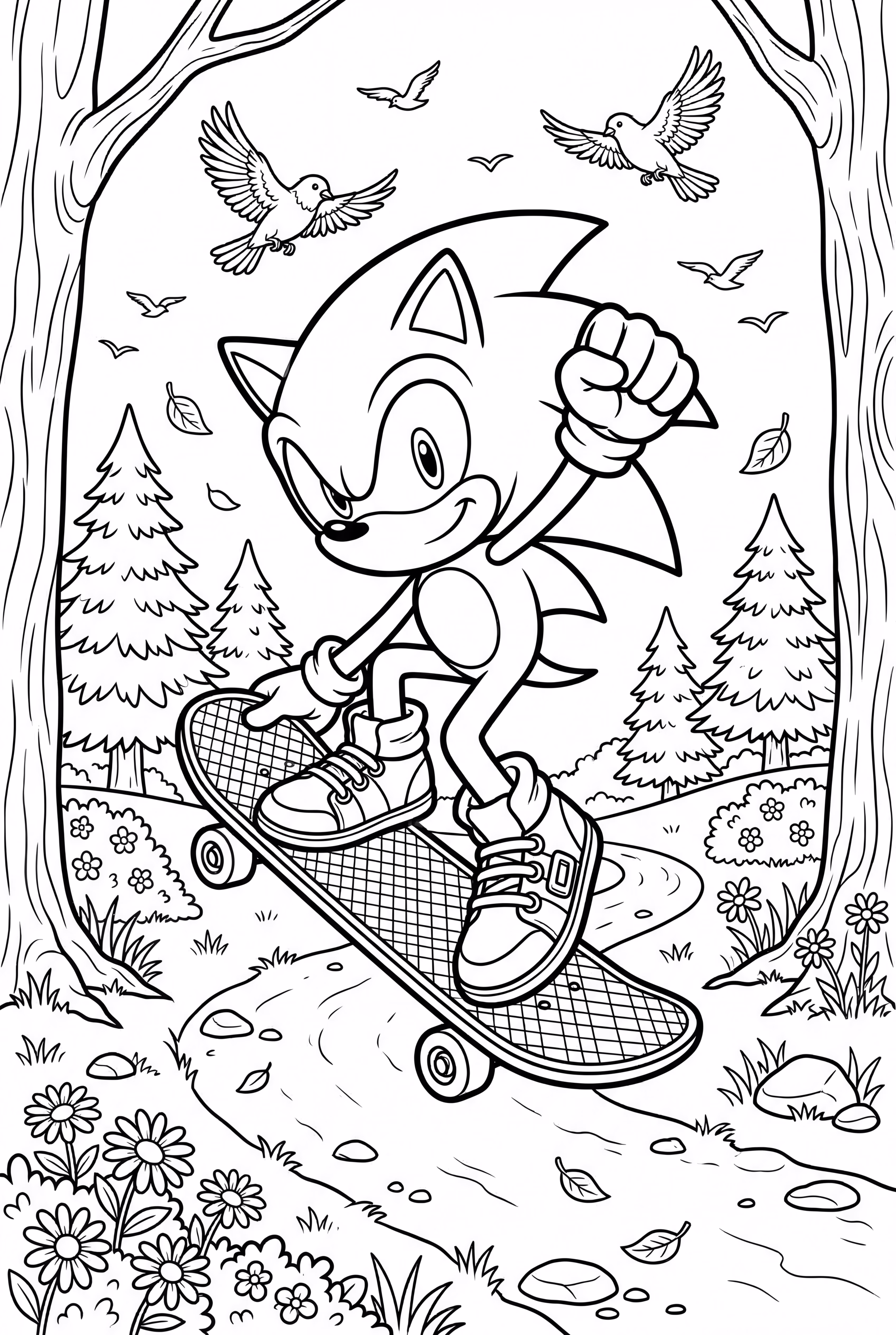 sonic skateboarding in a sunny park