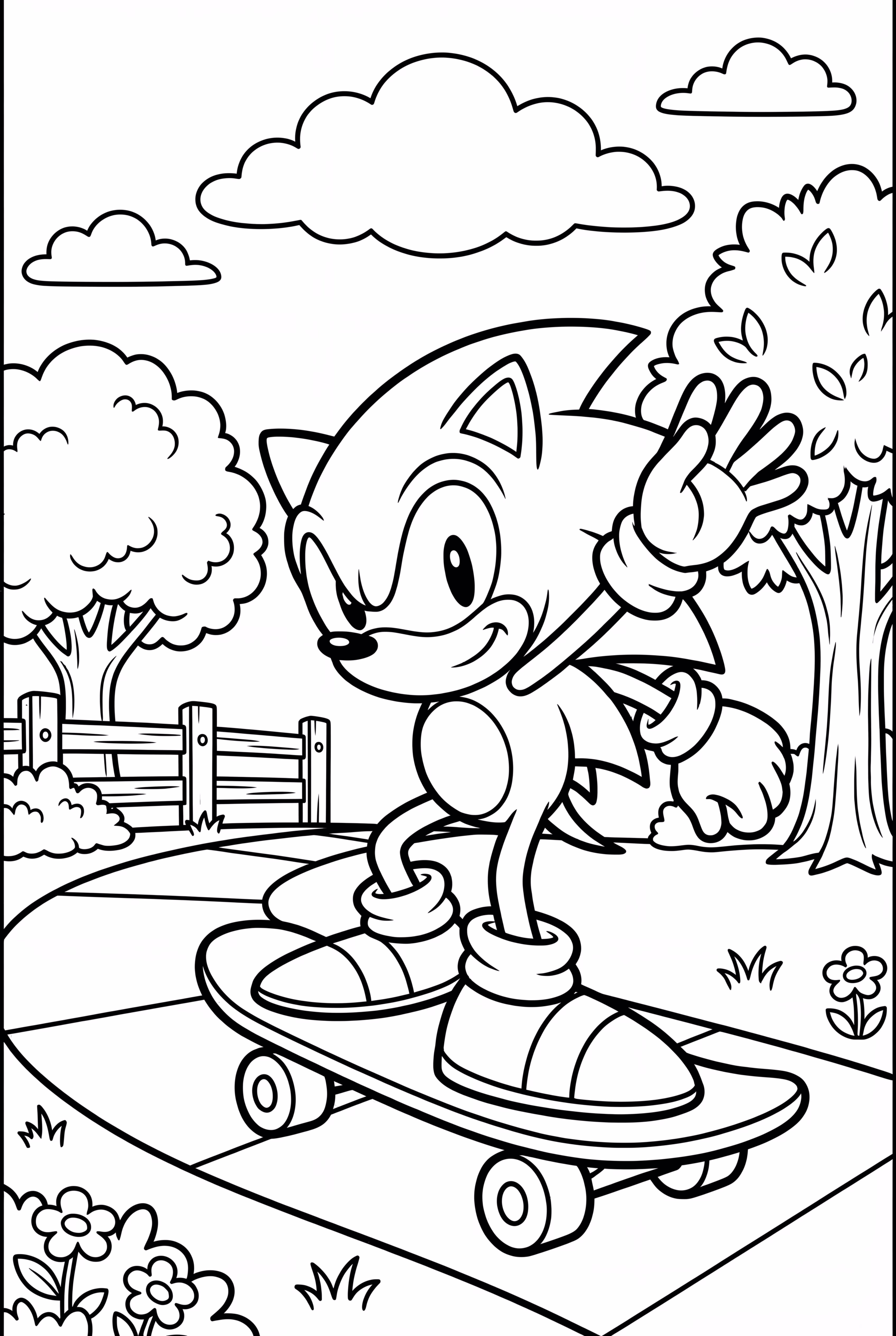 sonic skateboarding in a sunny park