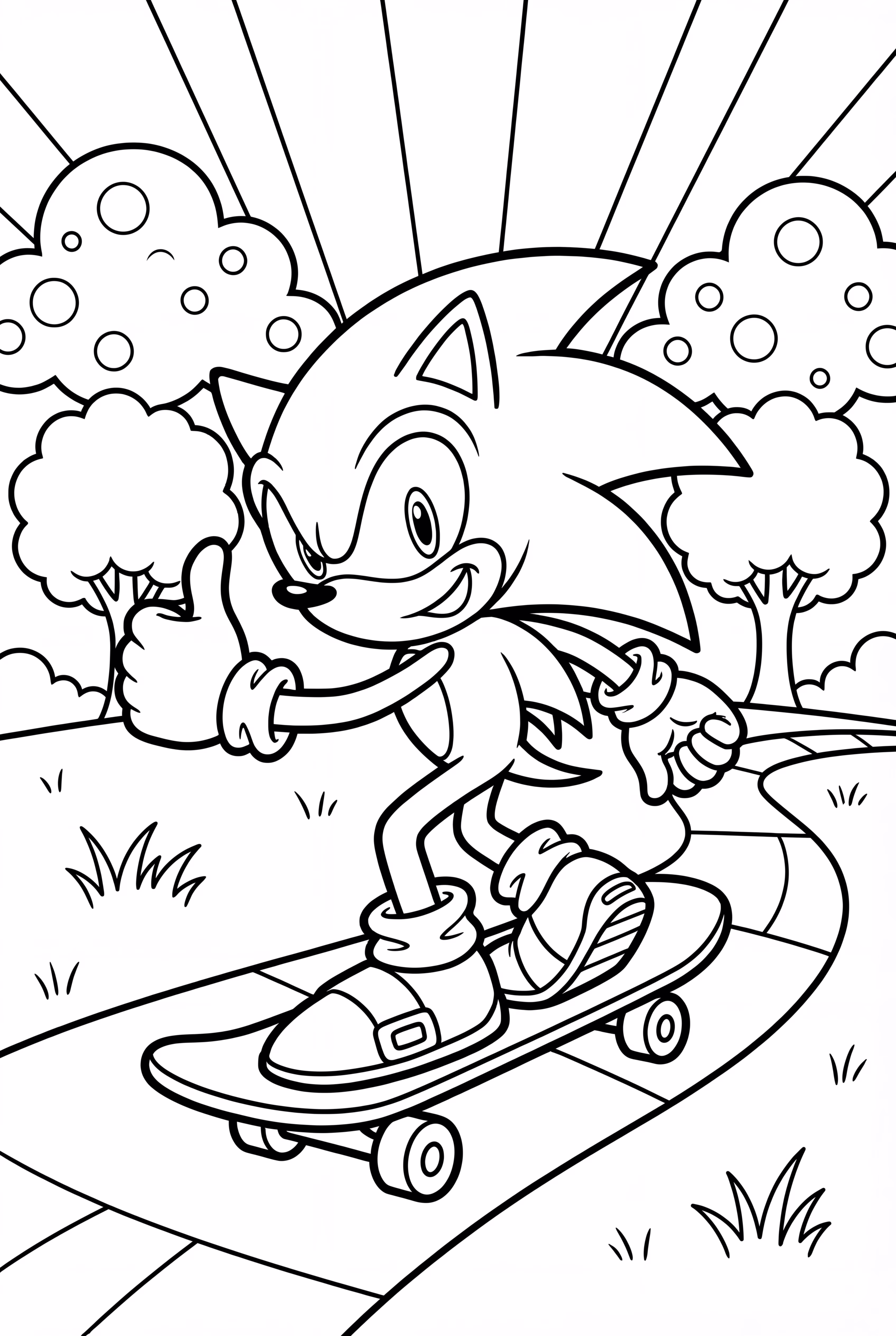 sonic skateboarding in a sunny park