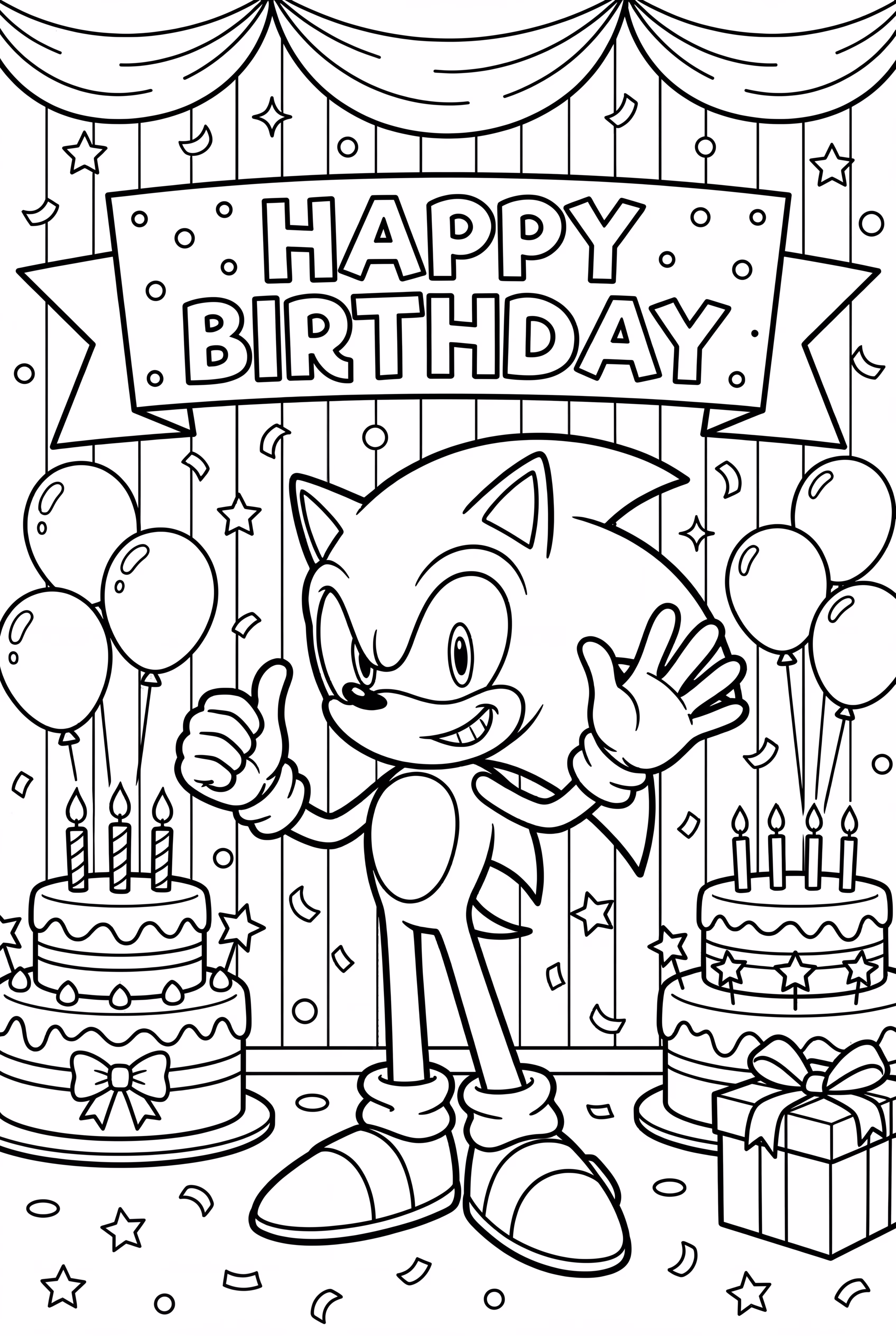 sonic standing with a happy birthday sign