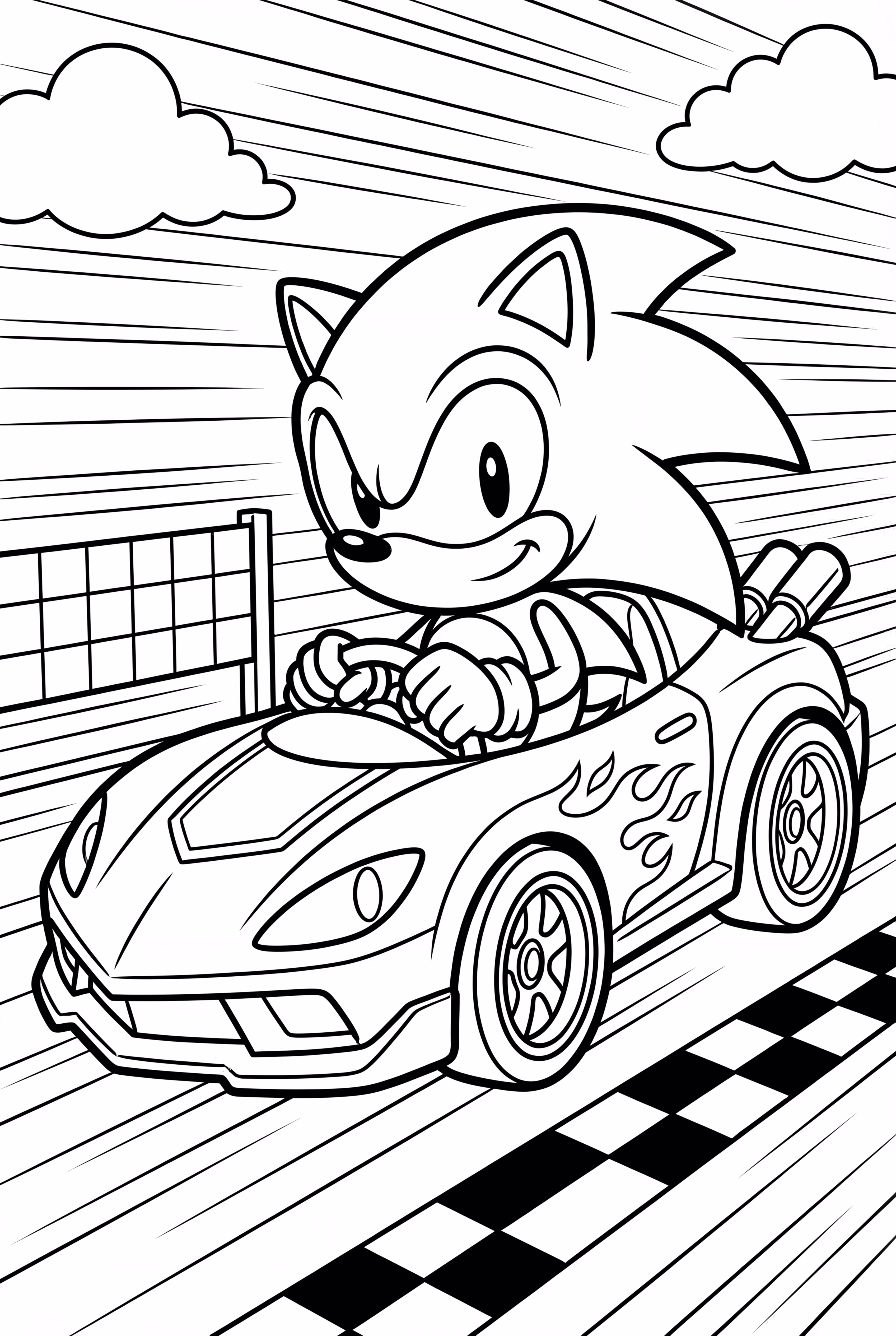 Sonic-Themed Race Car With Streaks