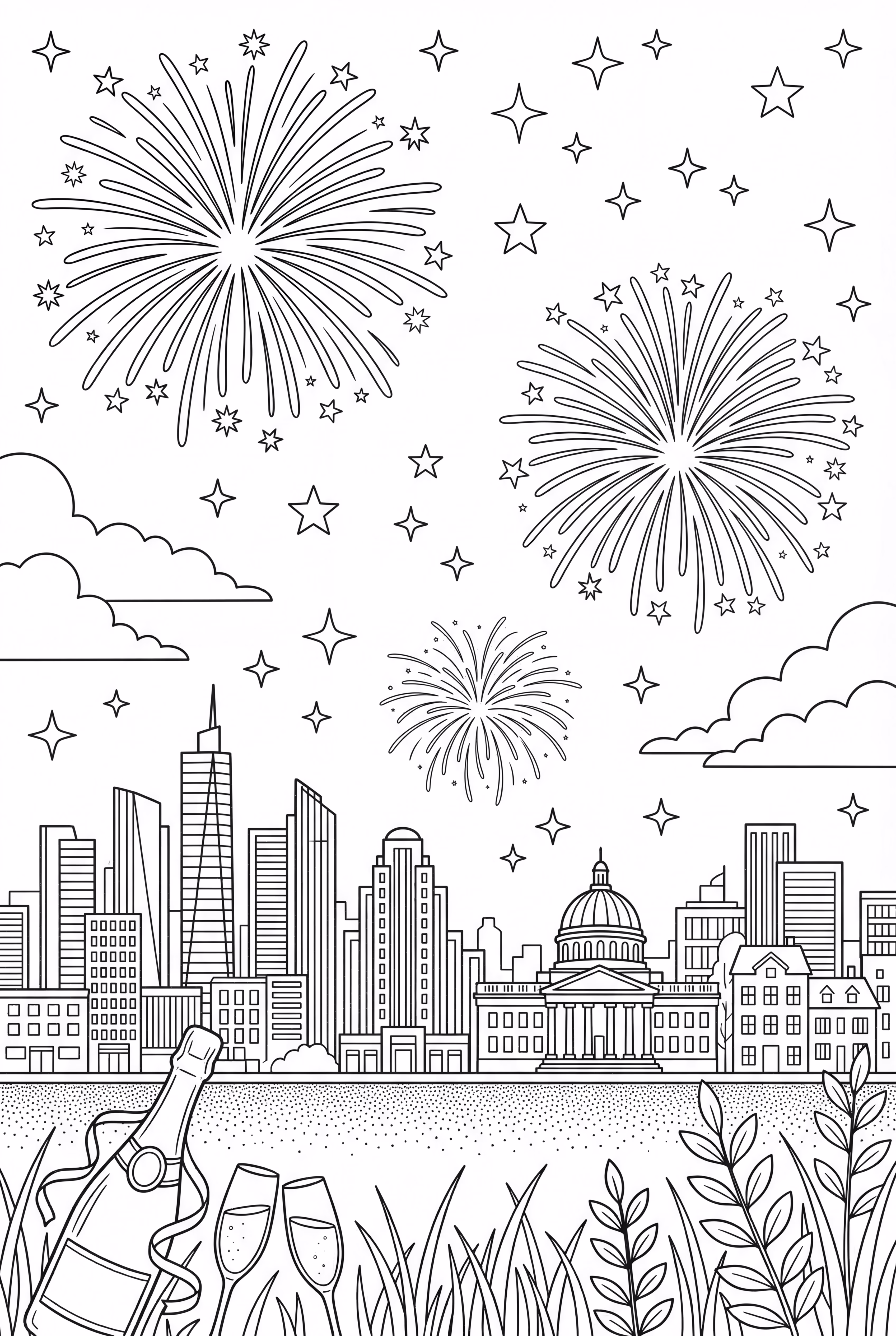 2025년 축하를 위한 화려한 불꽃놀이