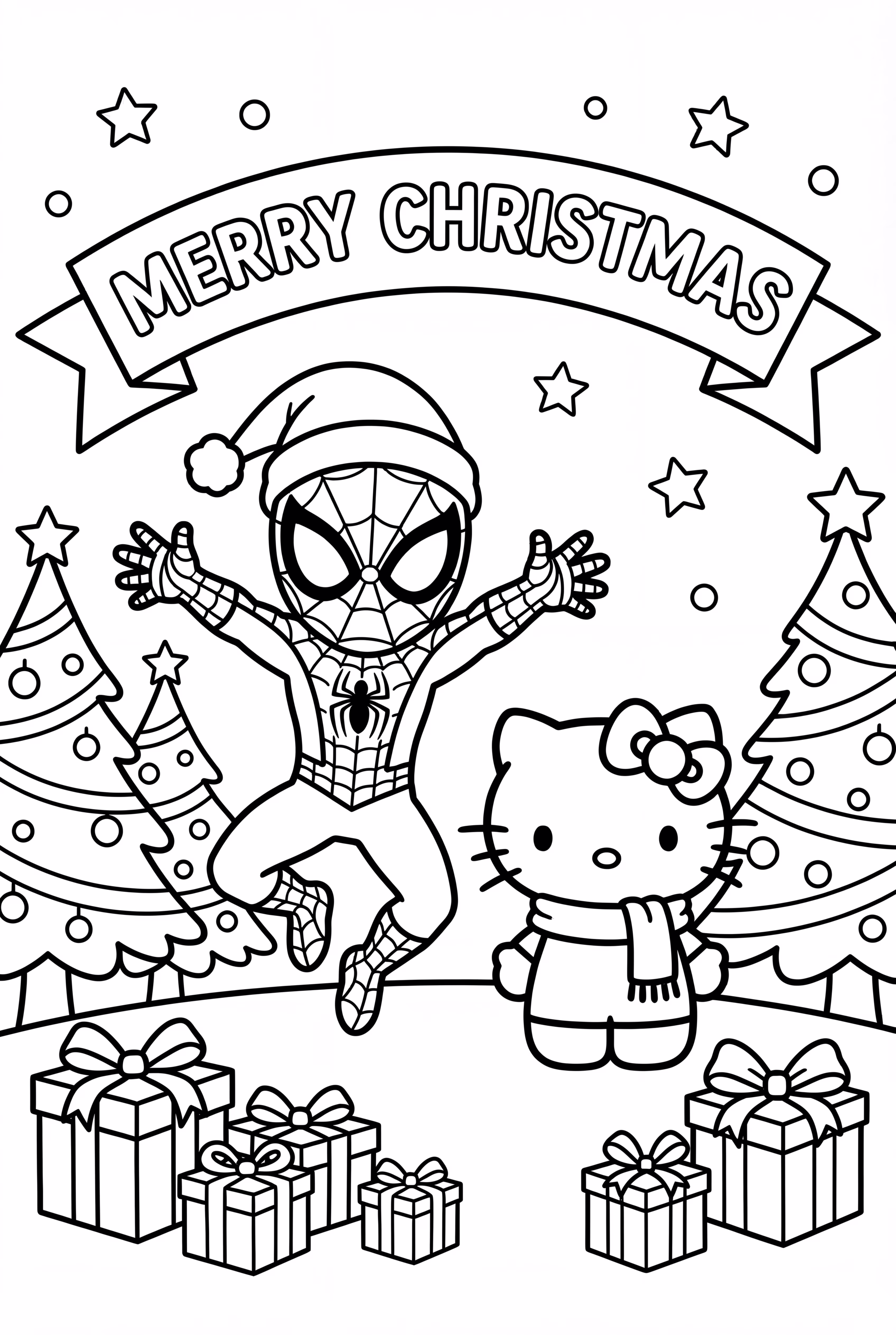 蜘蛛人和Hello Kitty一起慶祝聖誕節