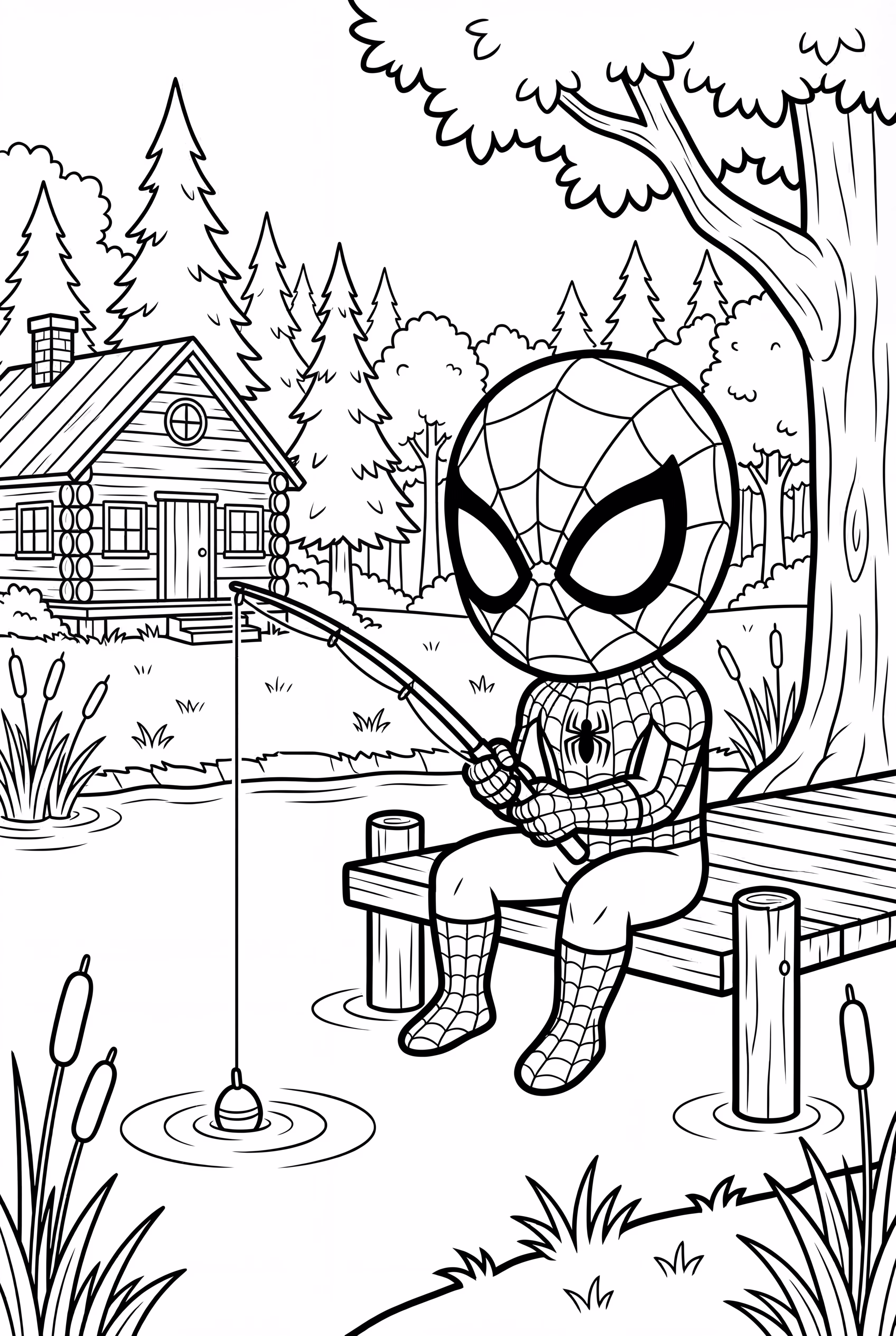 蜘蛛侠在湖边钓鱼