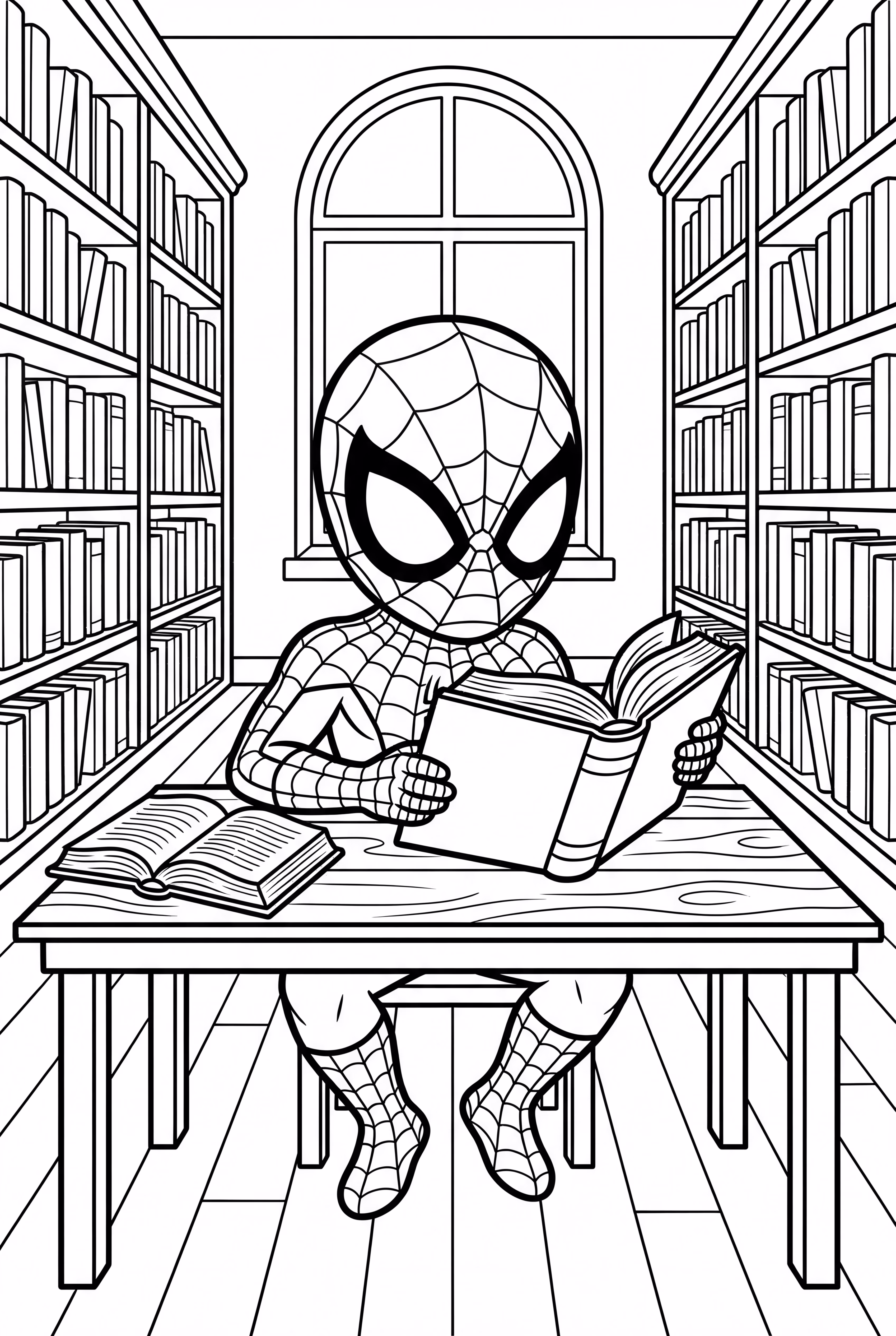 蜘蛛侠在图书馆里读书