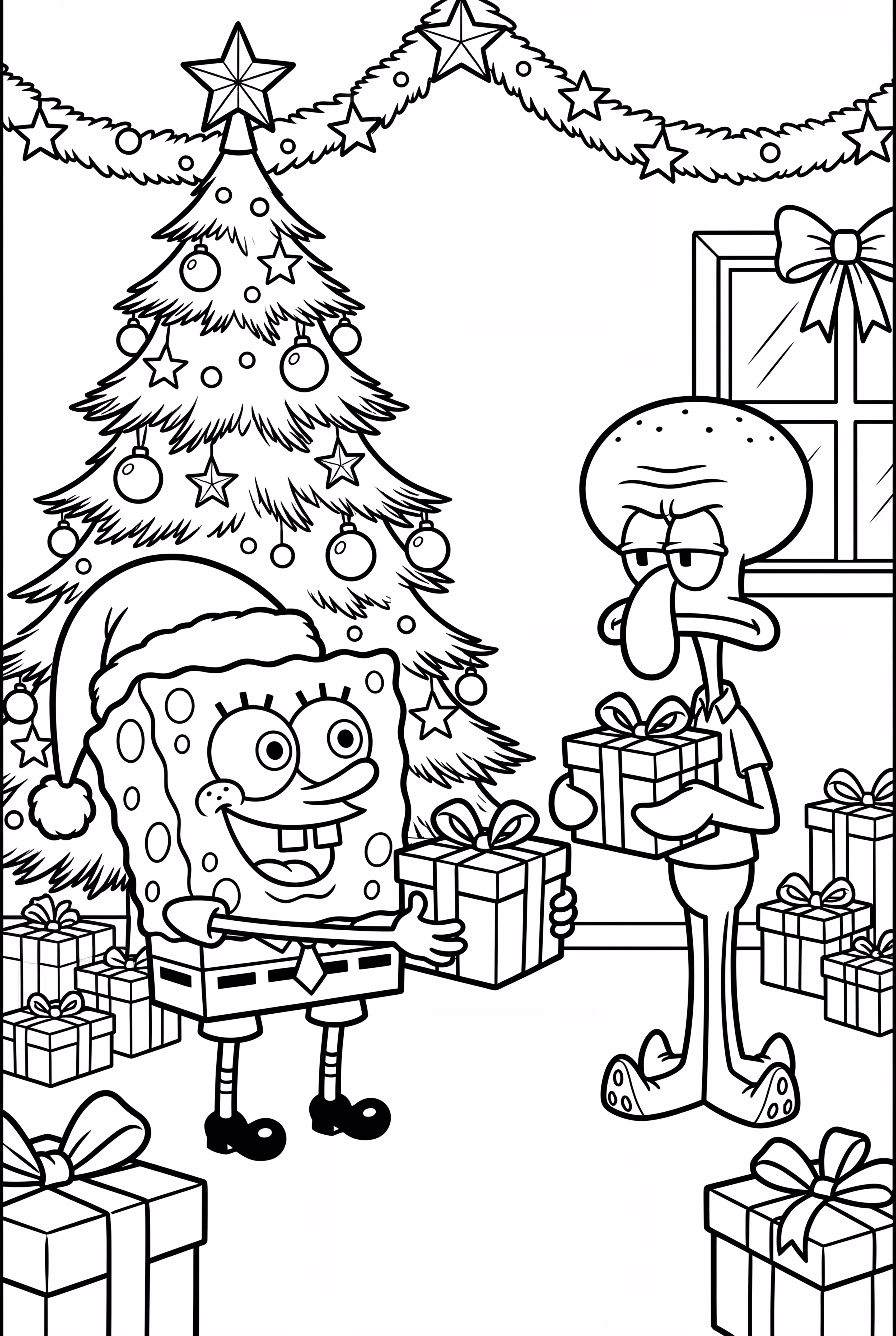 SpongeBob and Squidward exchange Christmas gifts