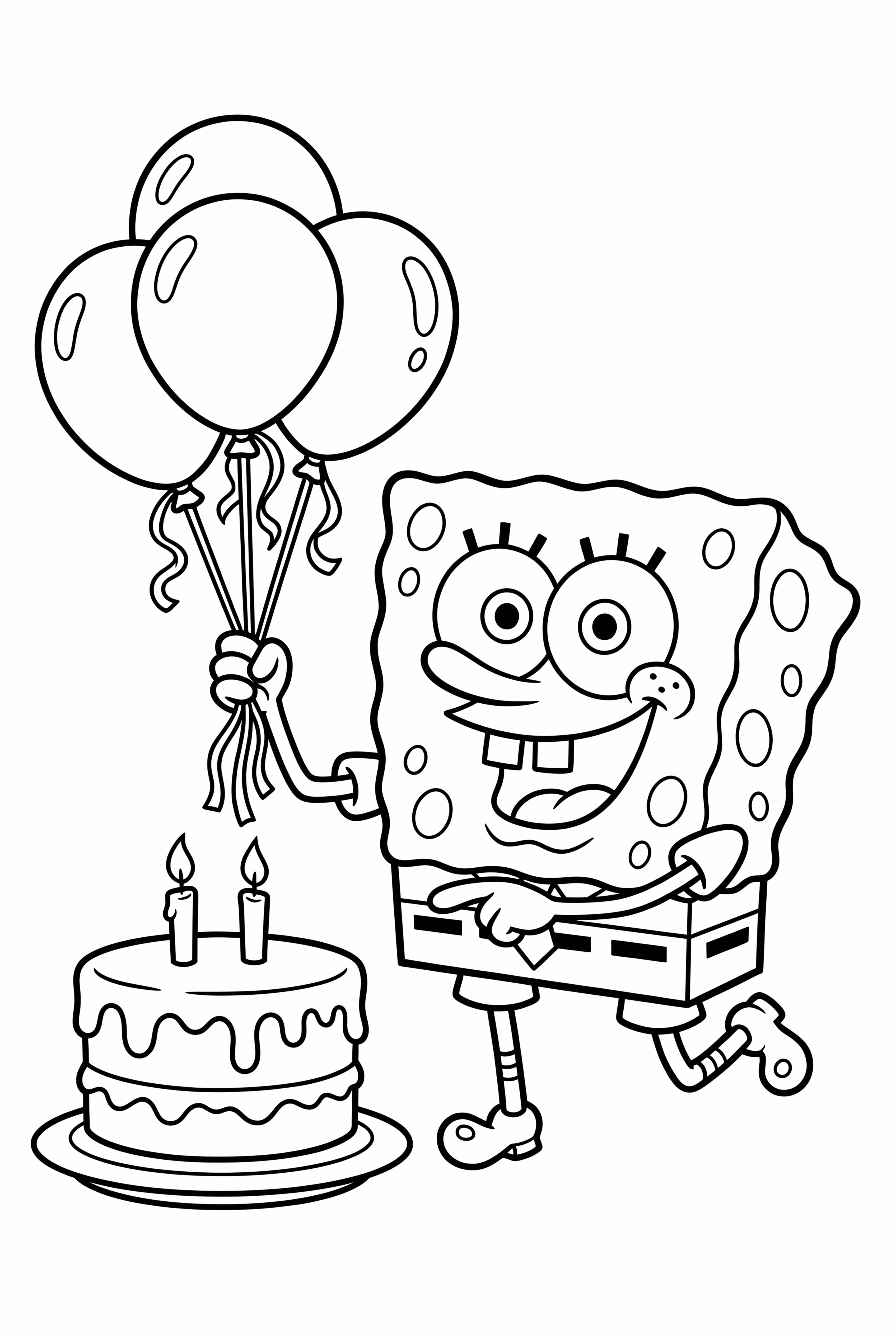 spongebob Holding Birthday Cake Balloons