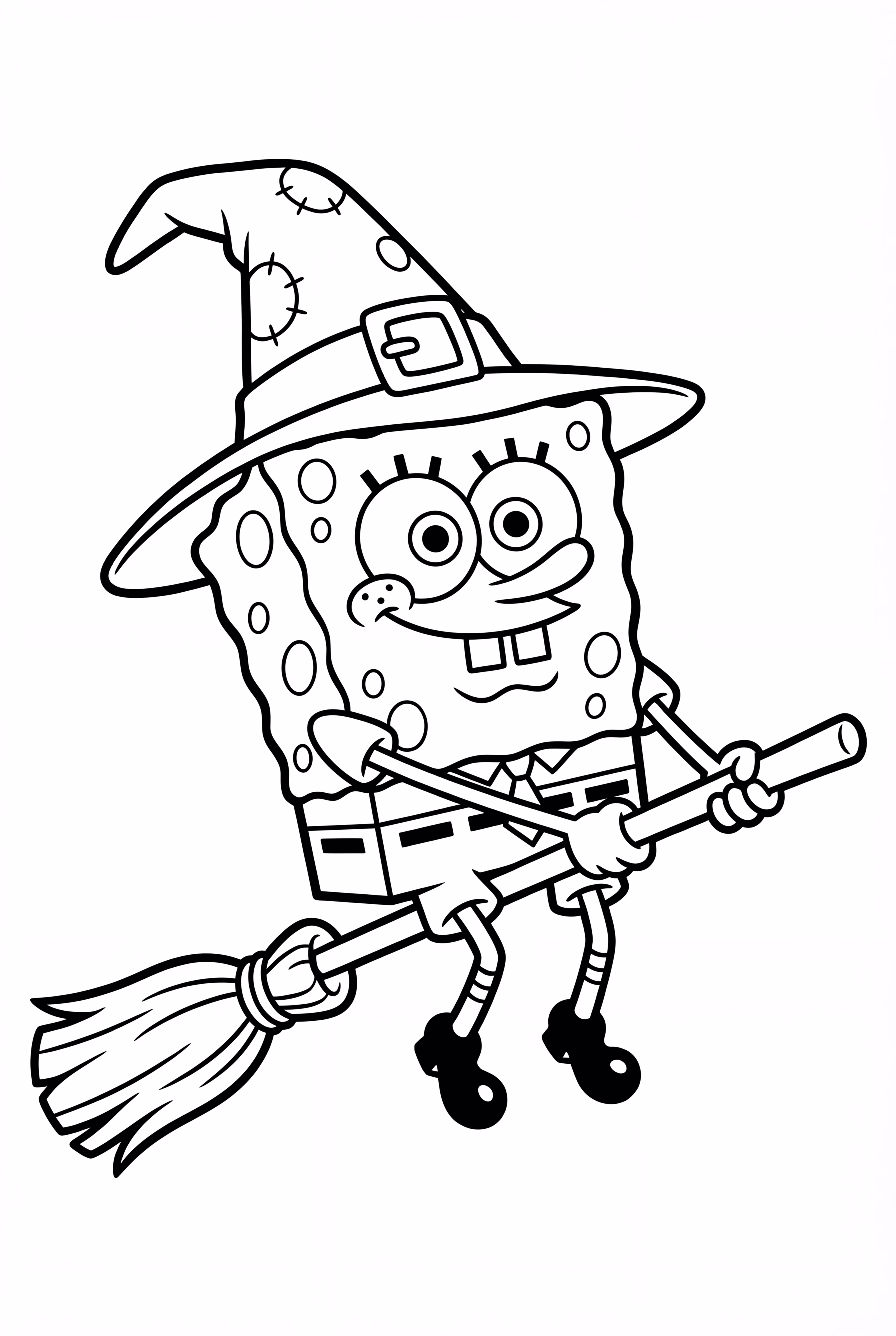 Spongebob Wearing Witch Hat On Broomstick