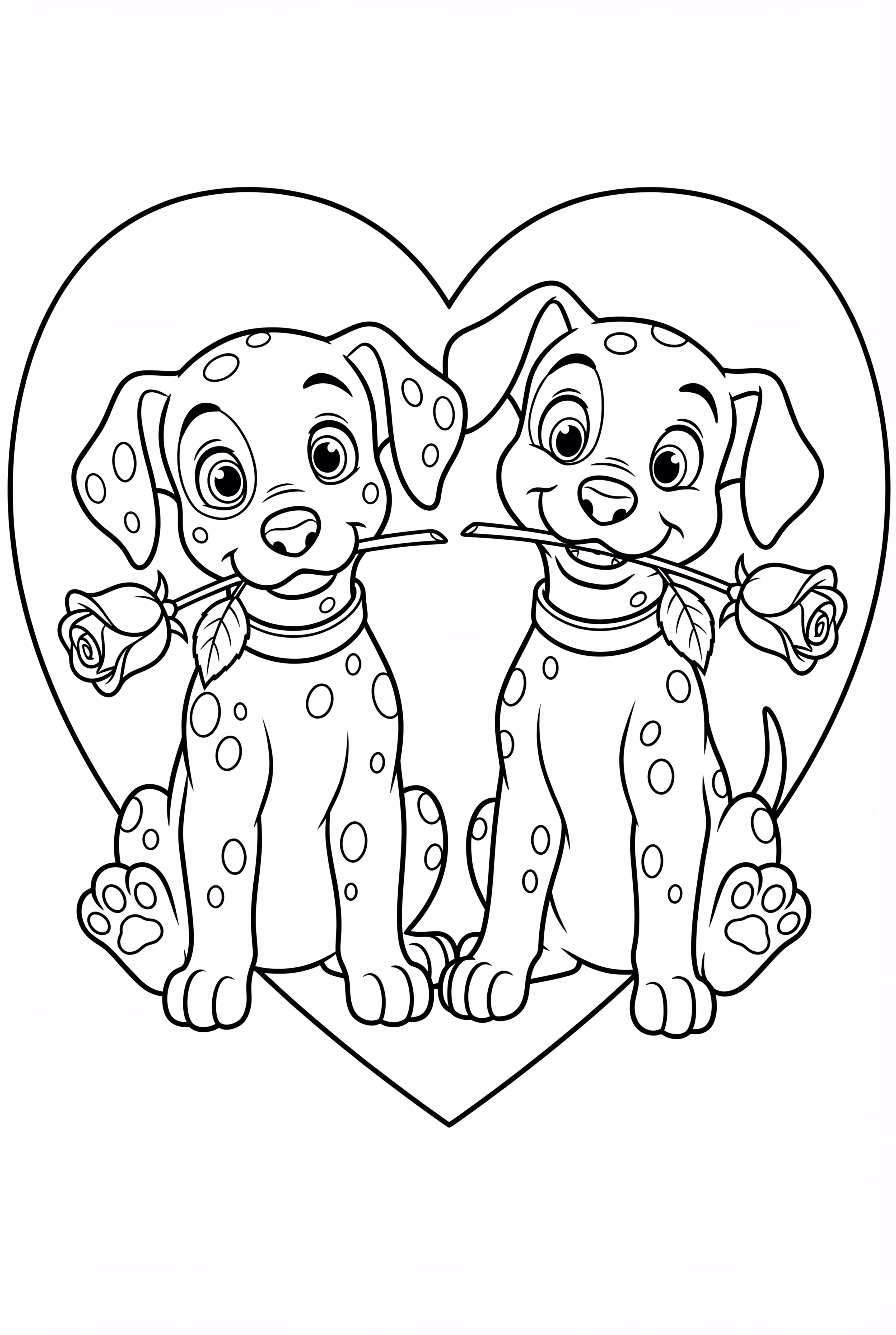 주황색 하트 배경의 점박이 & 도트 무늬 하얀 강아지