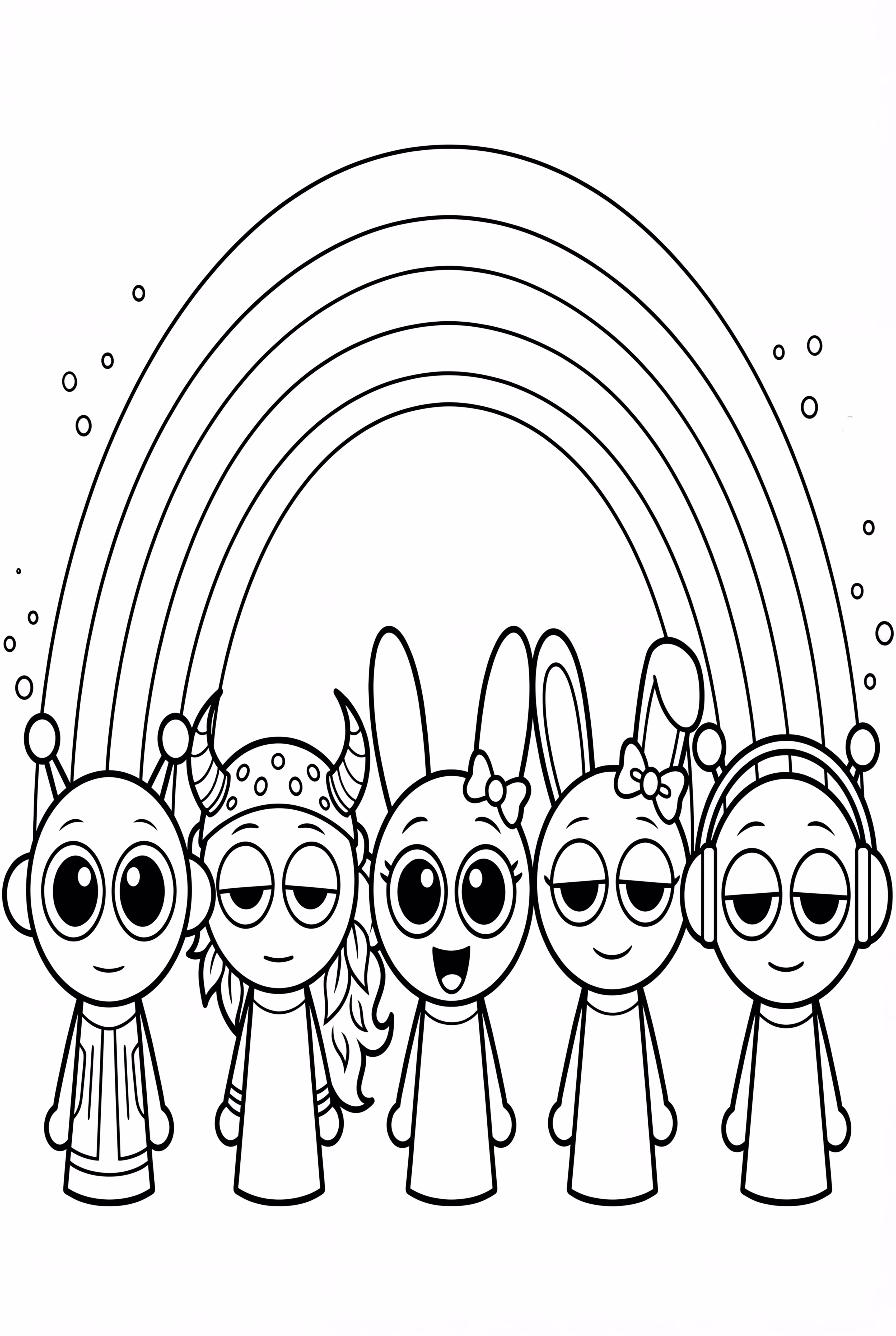 Sprunki Characters with a Rainbow