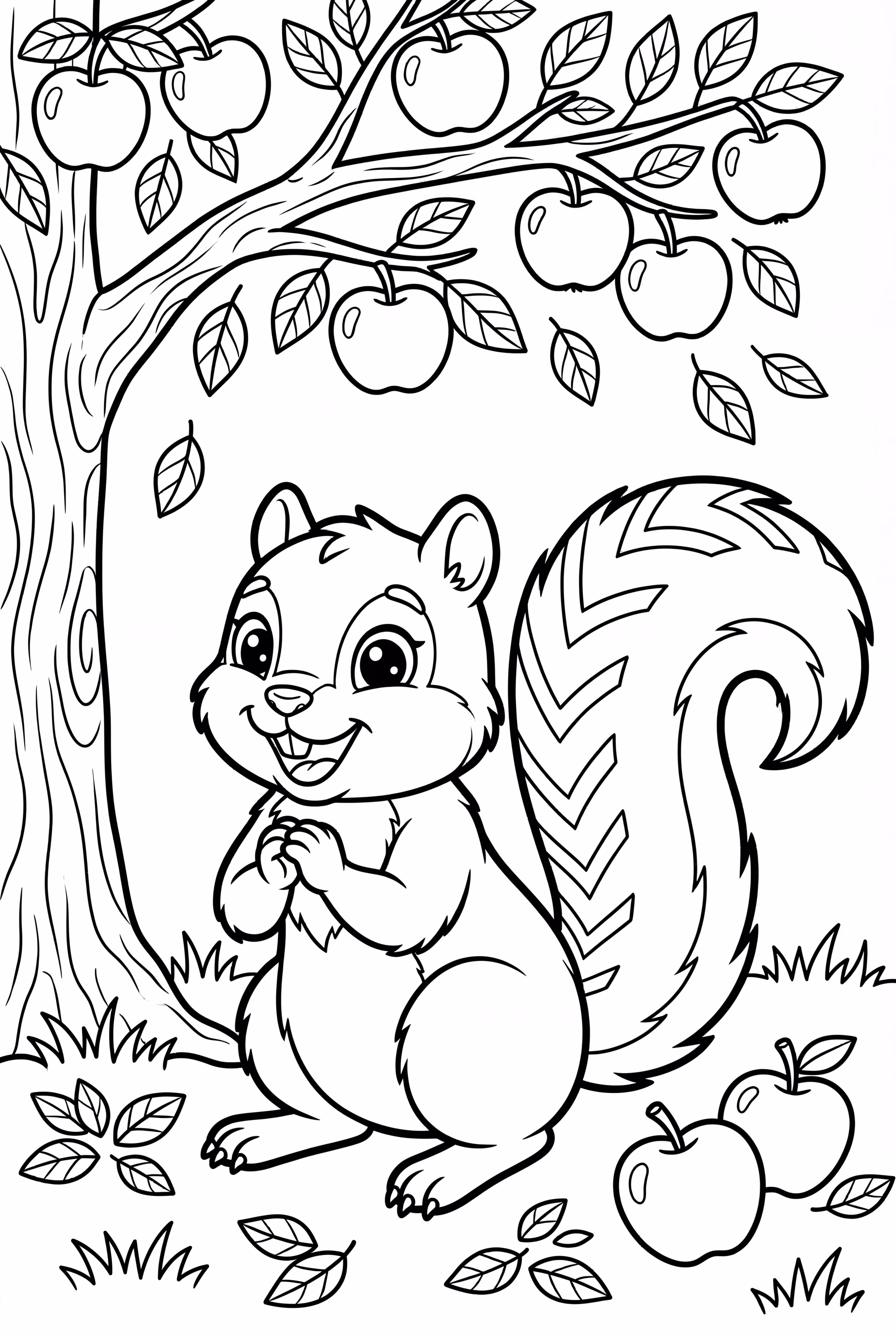 Squirrel Gathering Apples from the Tree