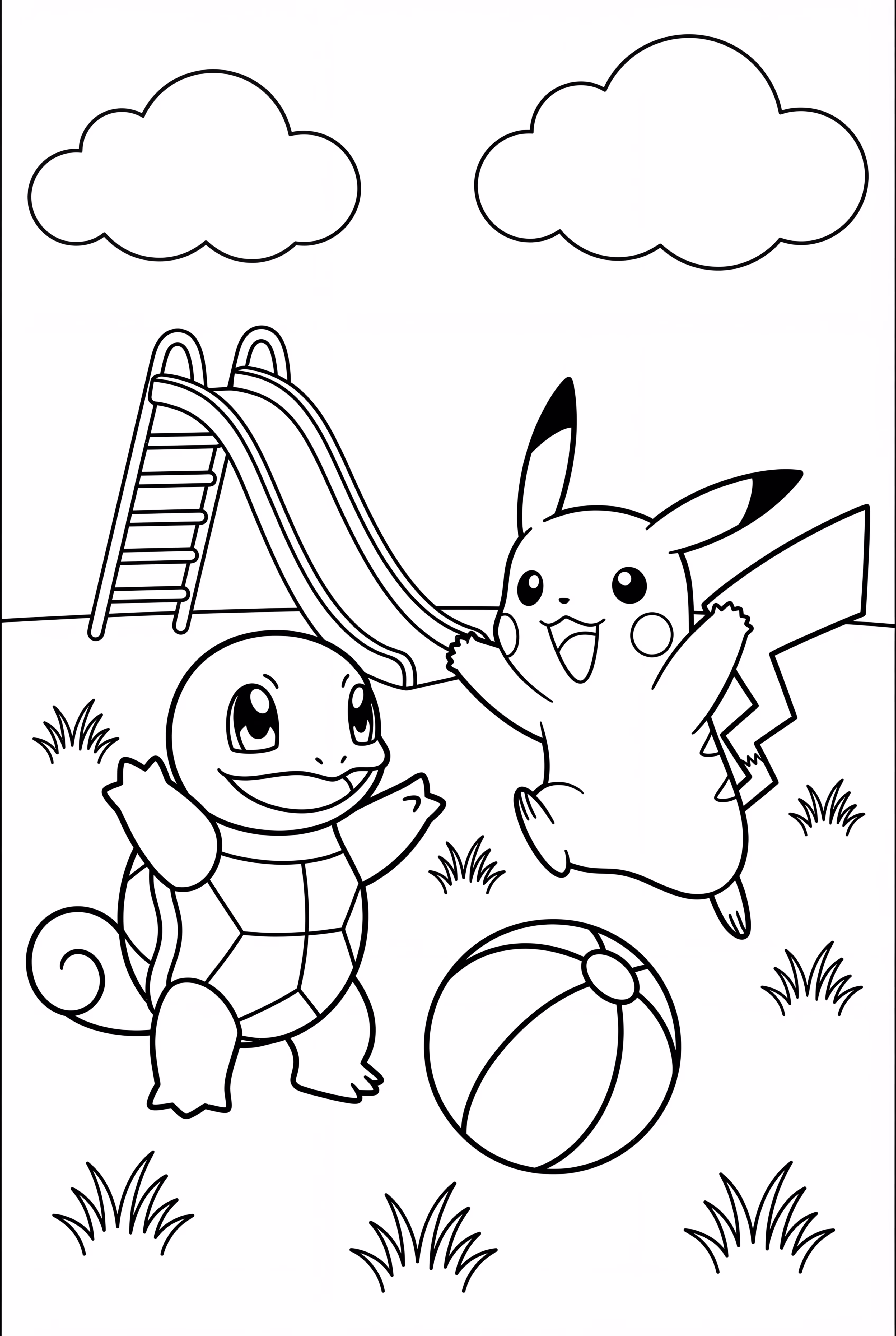 Squirtle And Pikachu Playing Together