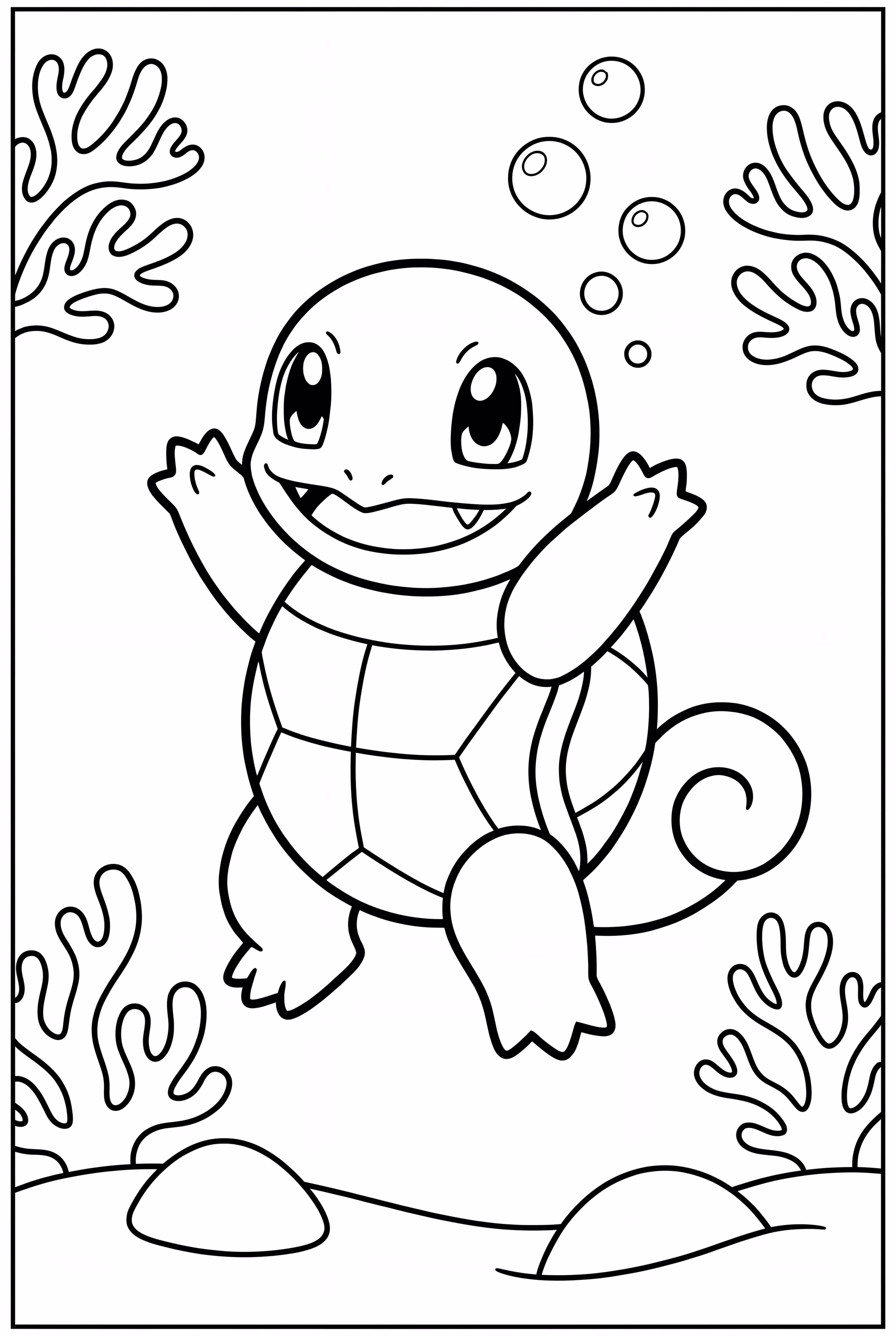 Carapuce nageant parmi les coraux