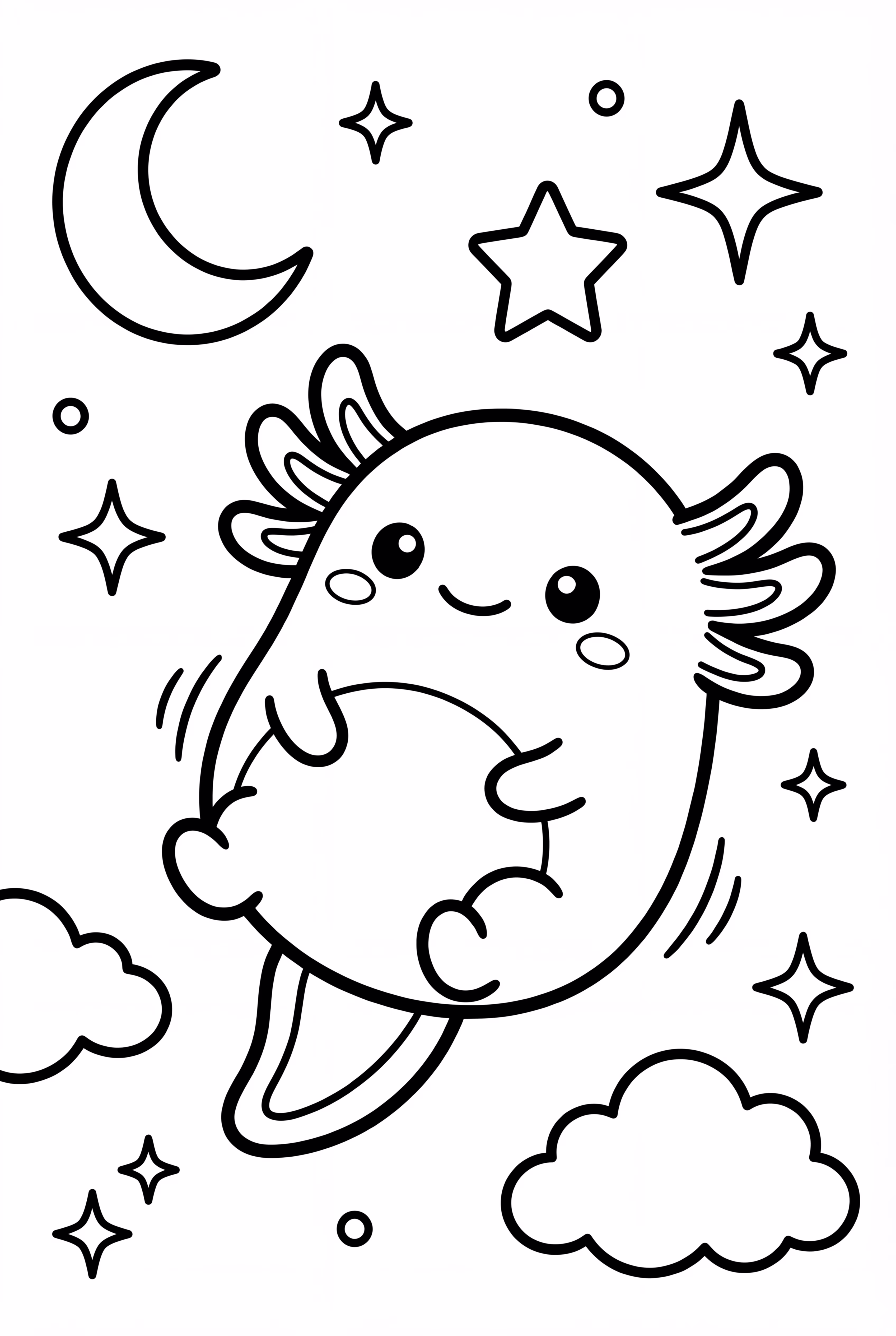 Squishmallow Axolotl Flutuando No Céu Estrelado