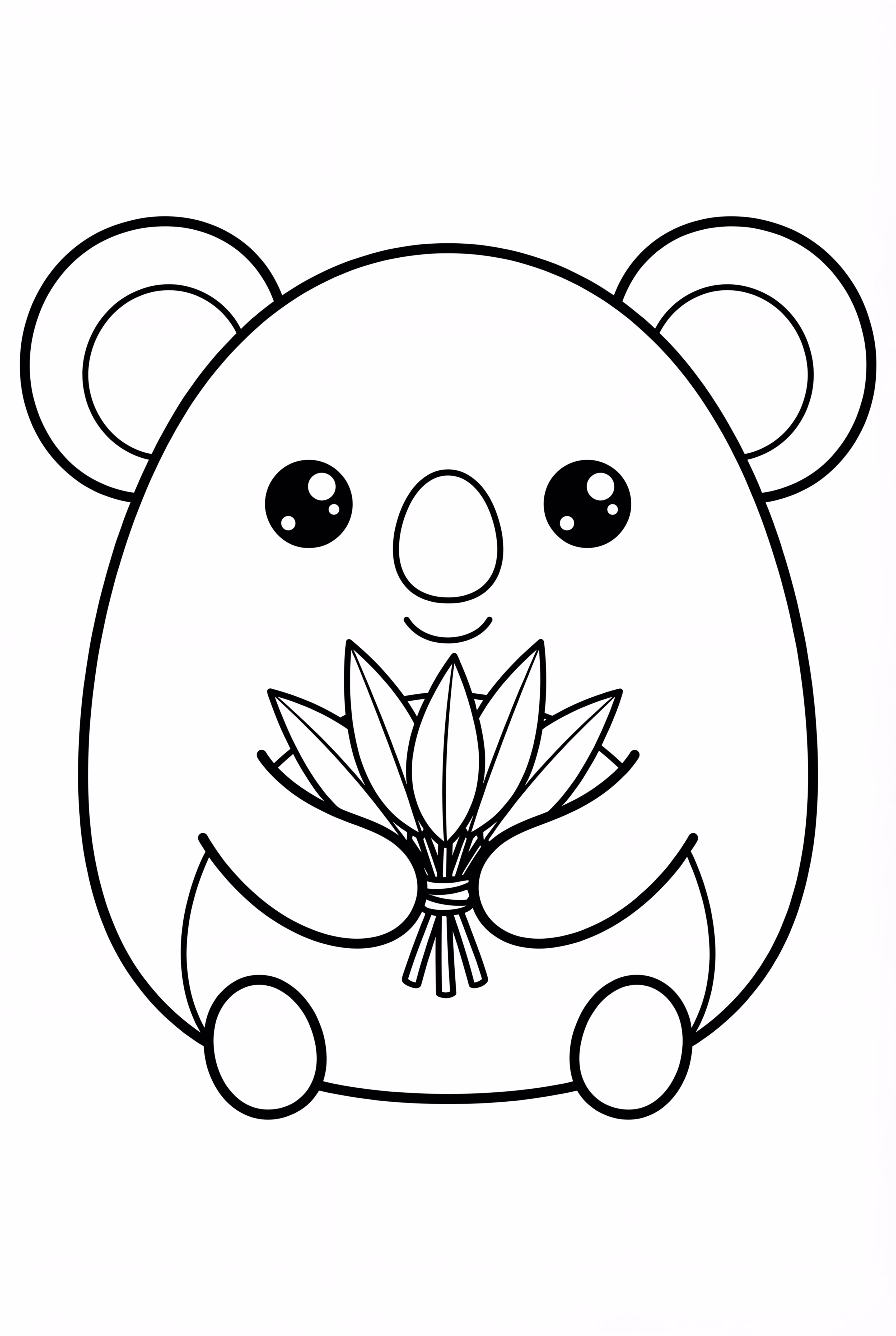 Squishmallow Koala, der einen Eukalyptusstrauß hält