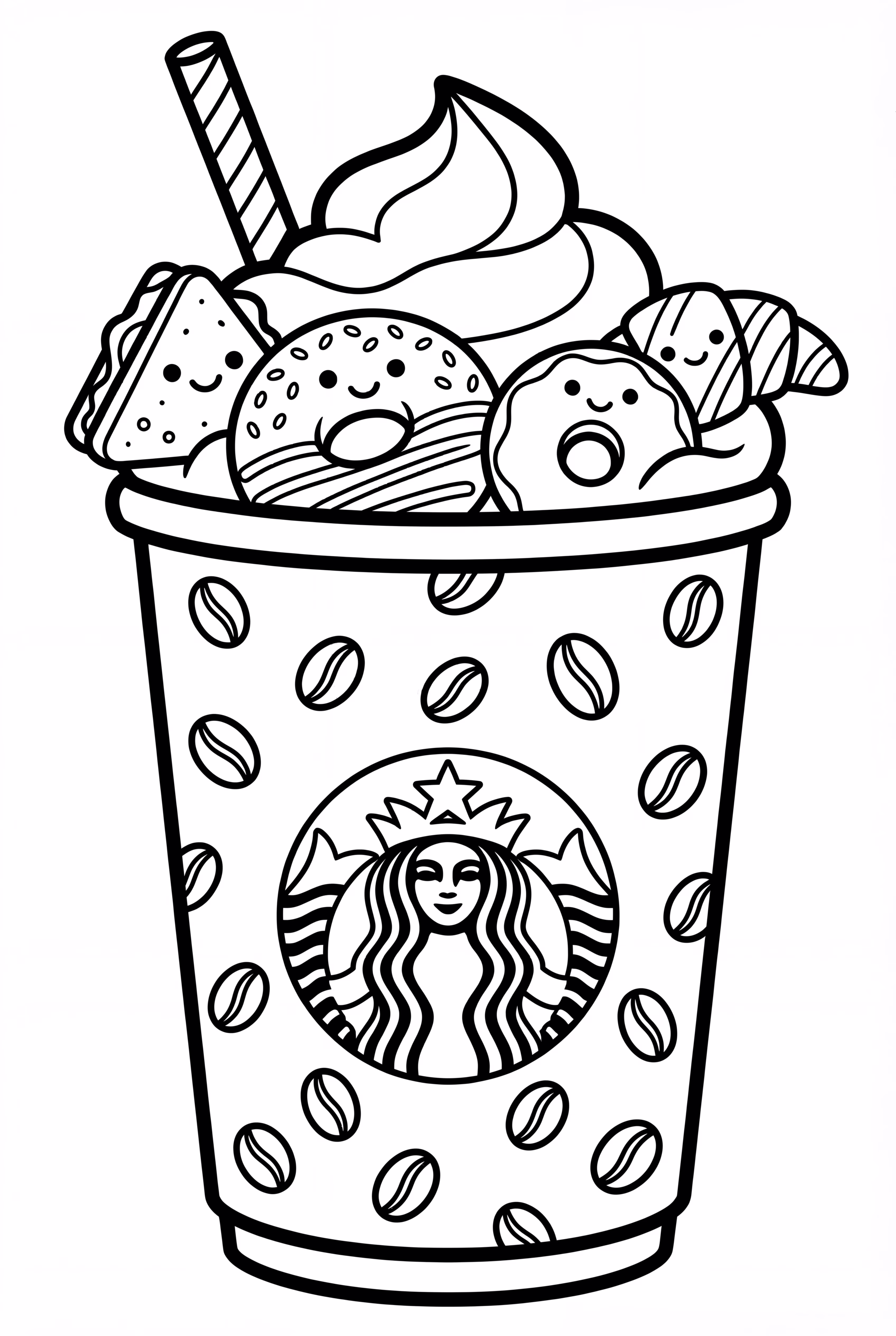 Starbucks Cup With Happy Food Faces