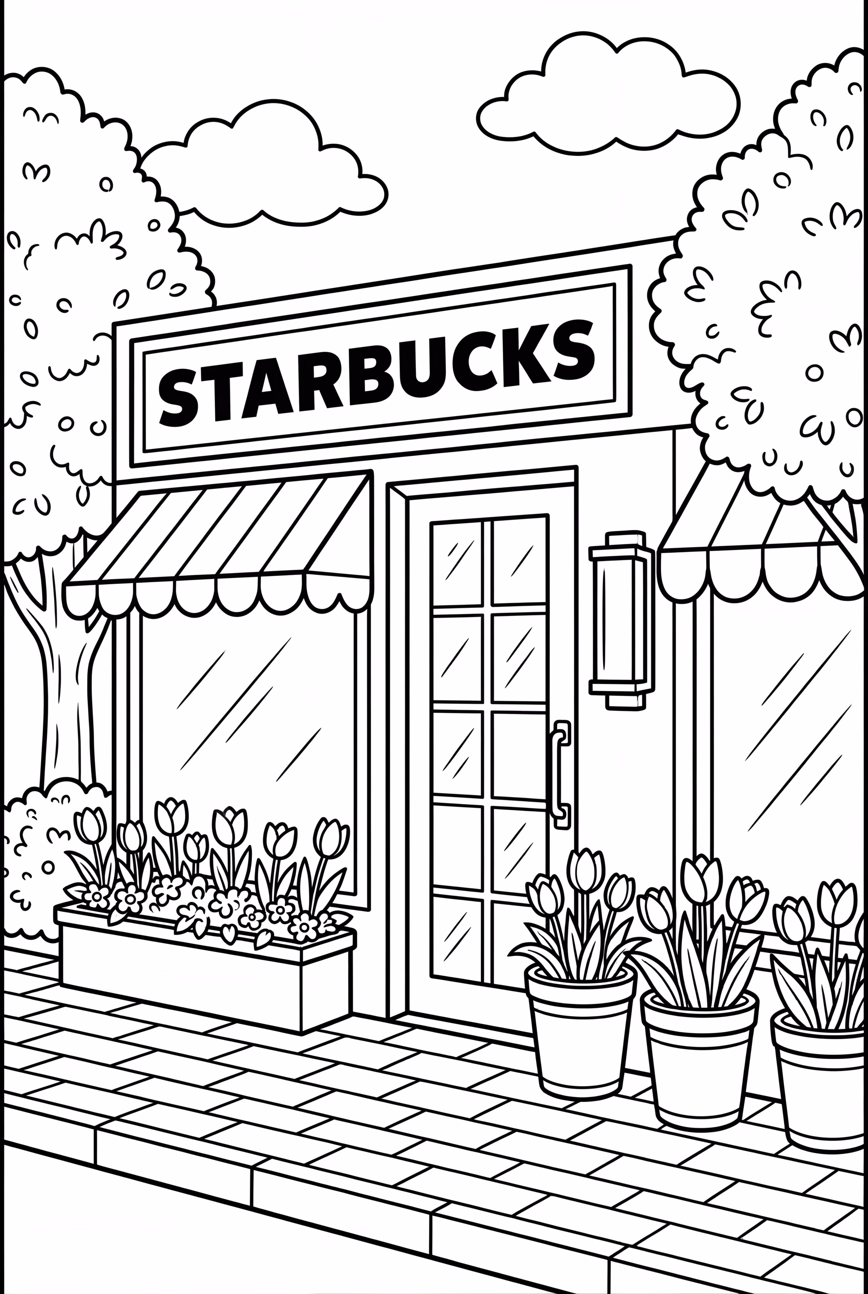 꽃 장식이 있는 스타벅스 가게