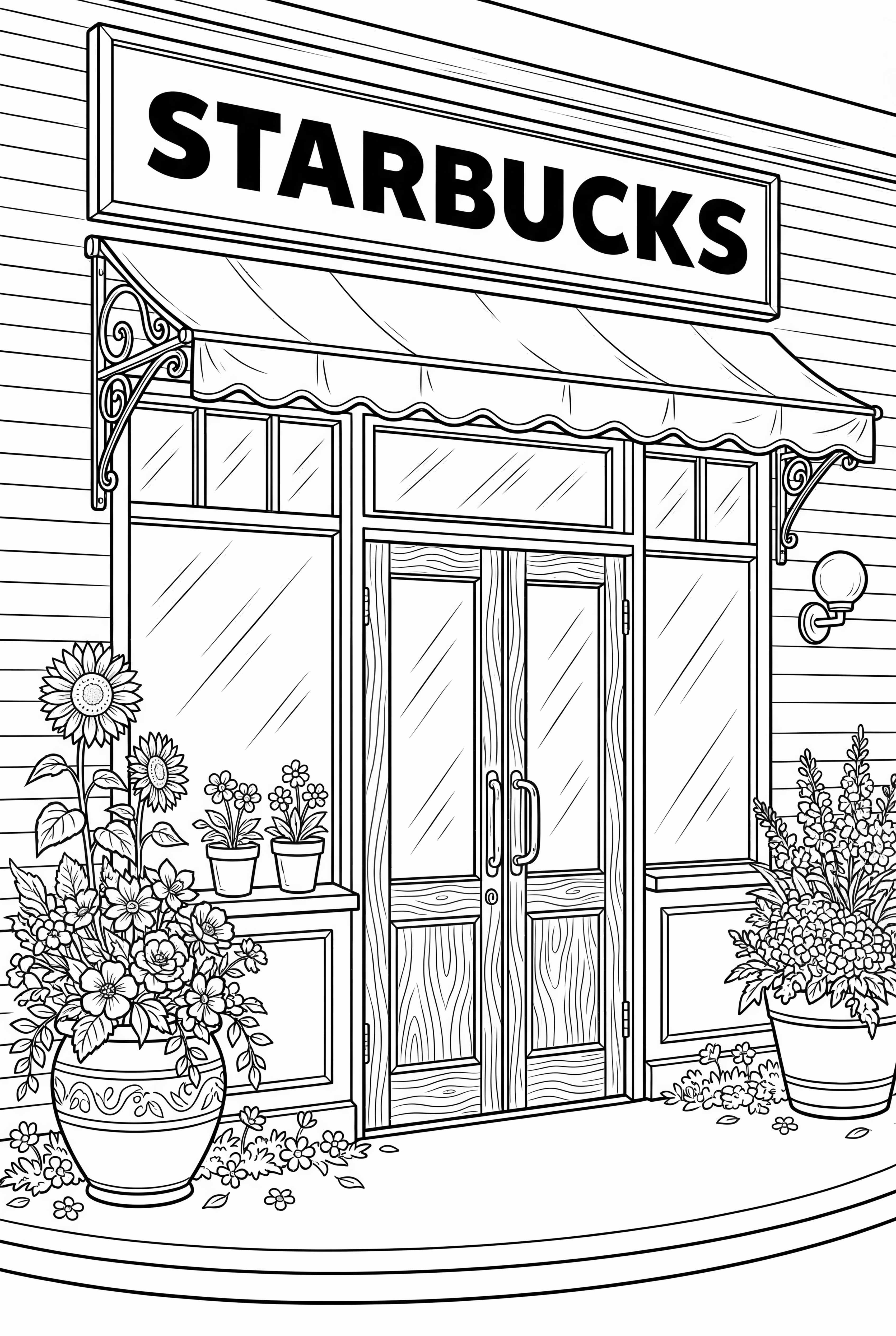 星巴克店面与花卉装饰