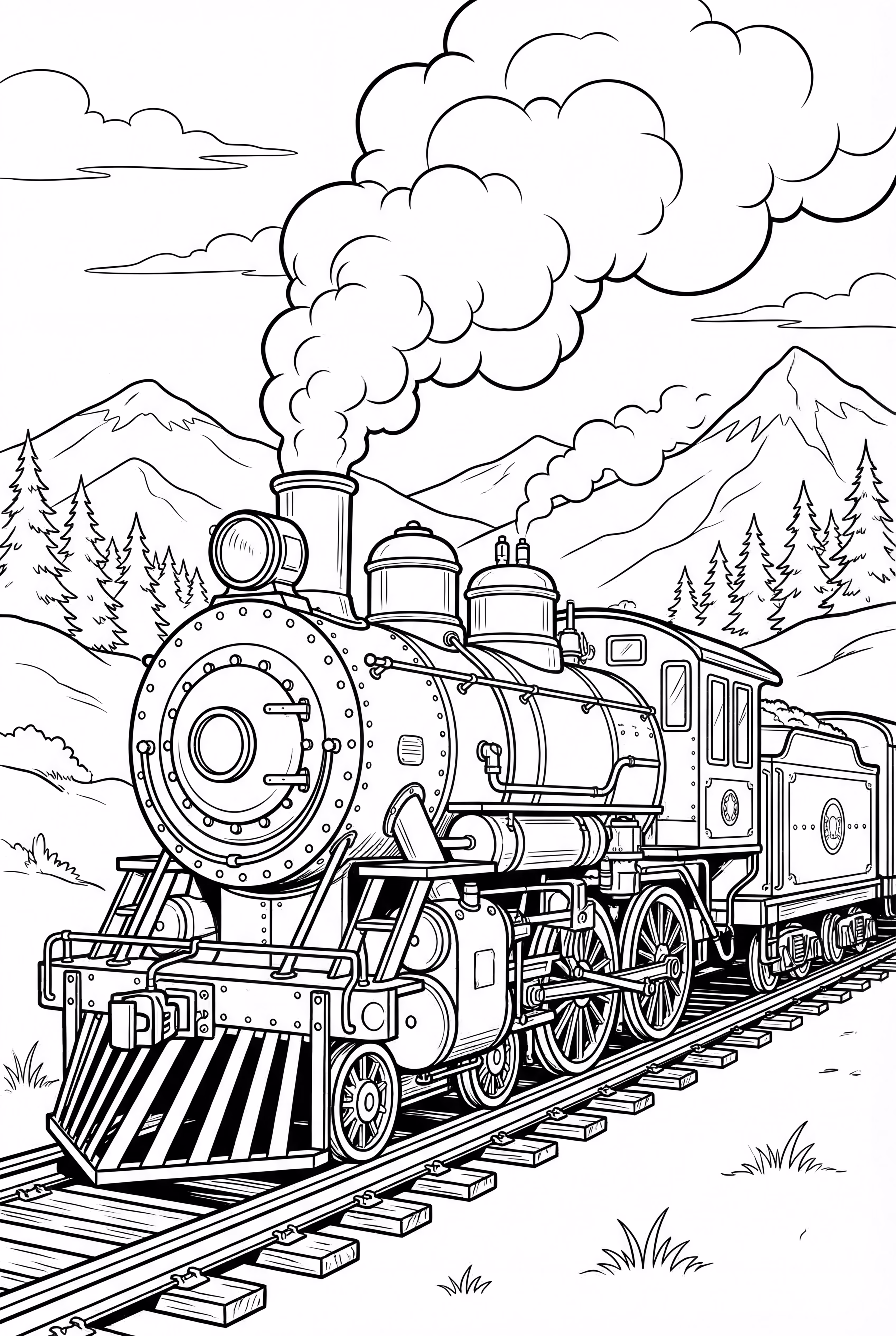 trem a vapor com nuvens de fumaça-2