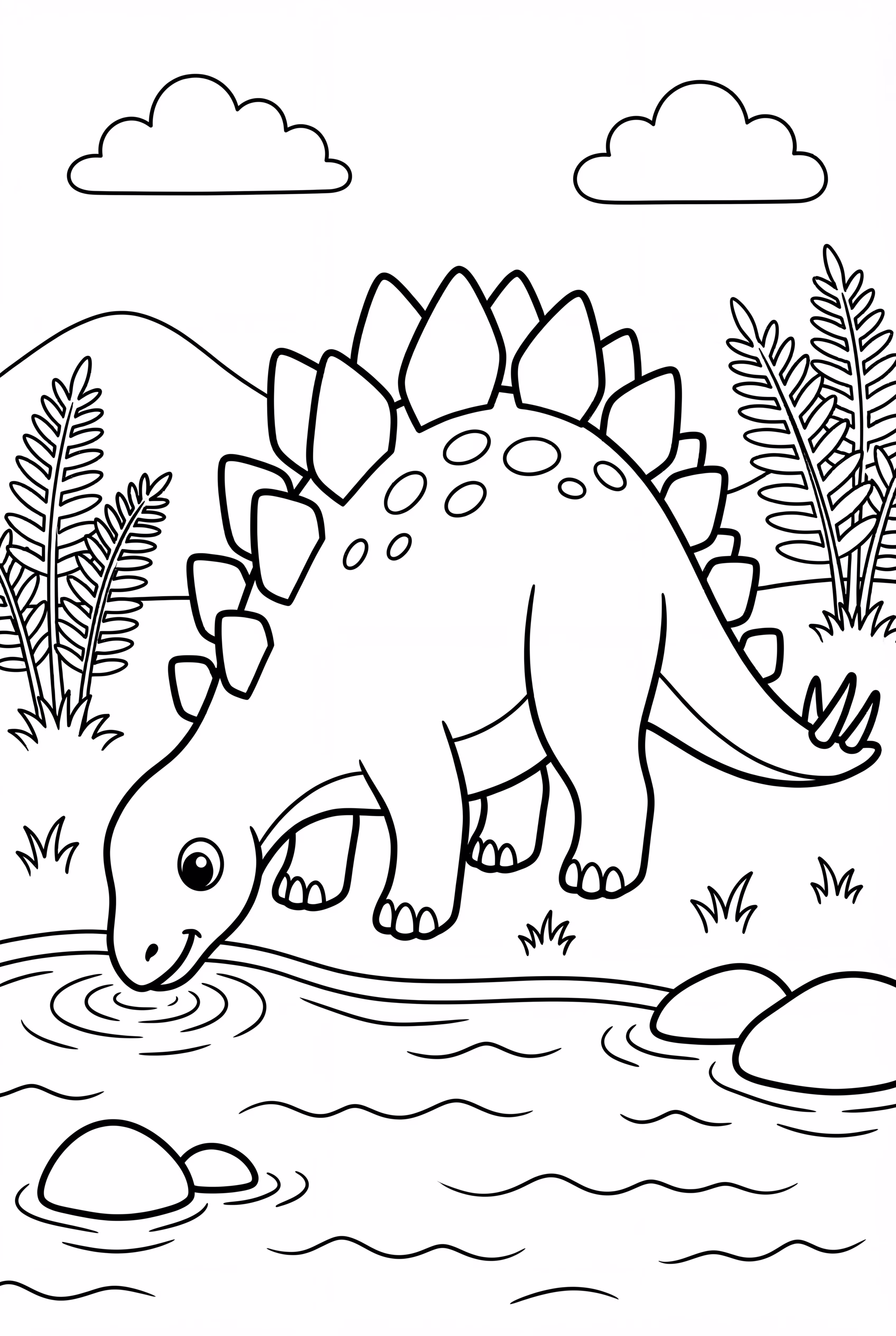 Stegosaurus Drinking From A Pond