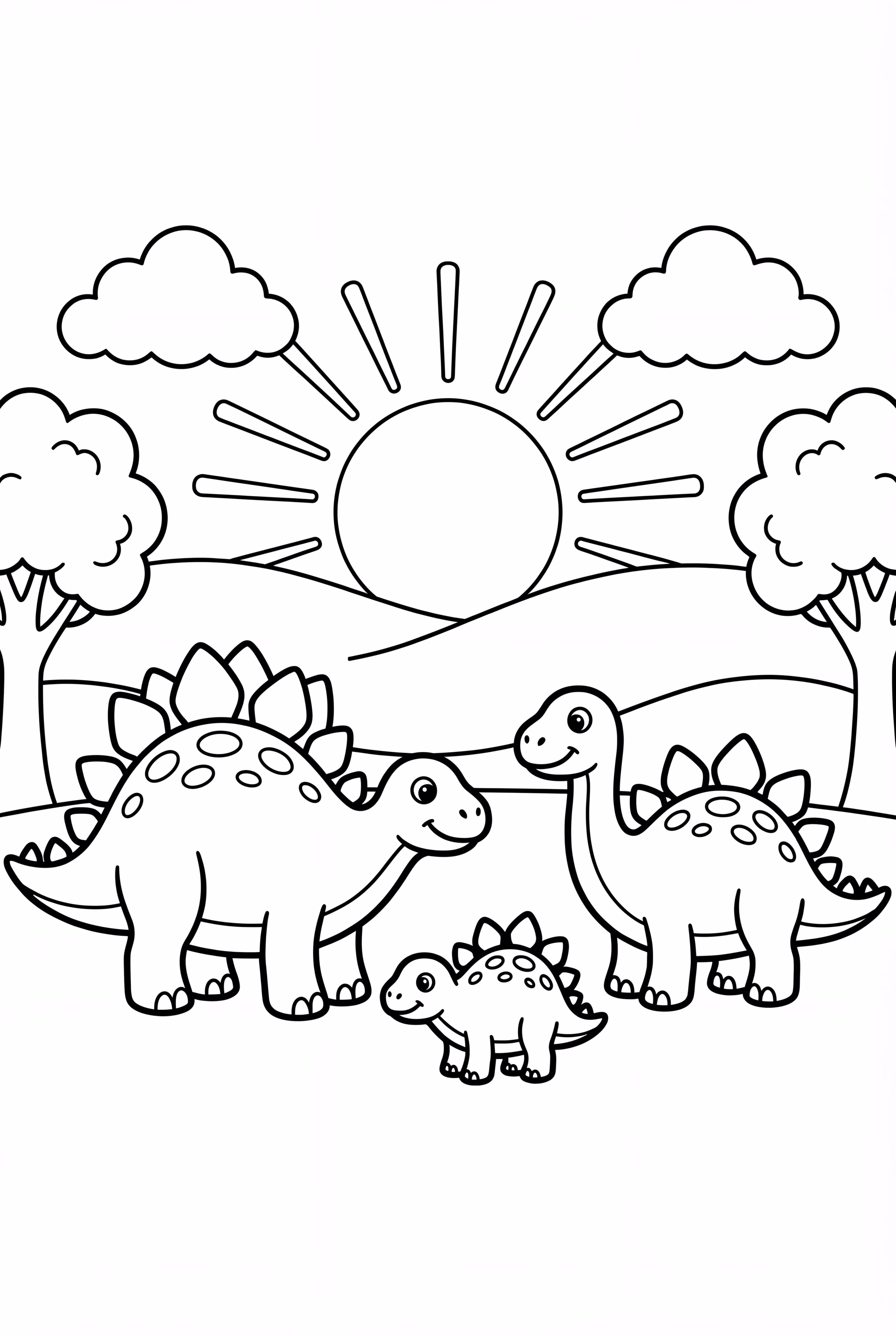 Família de Estegossauro ao Pôr do Sol