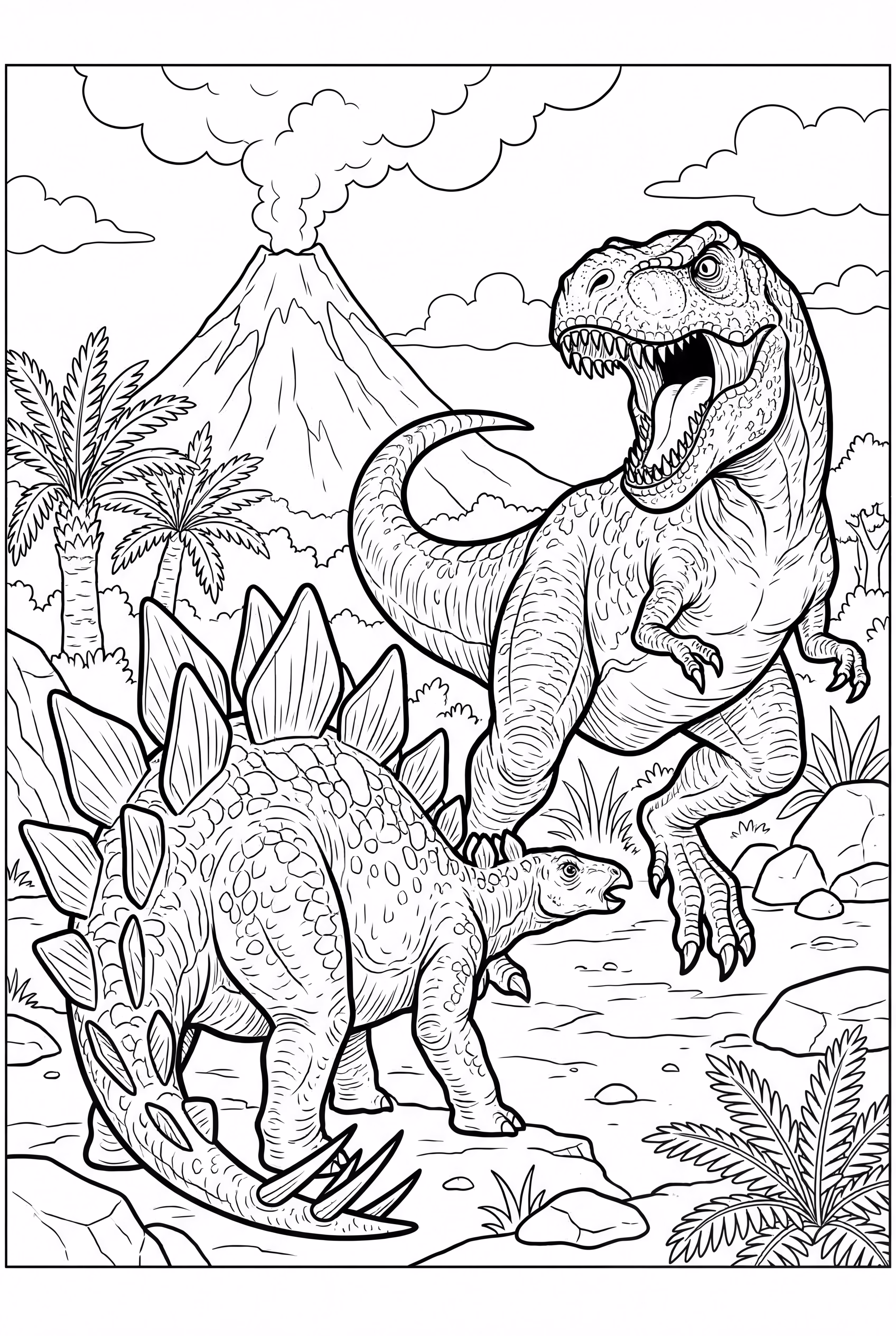 Stegosaurus Lutando Contra um T-Rex