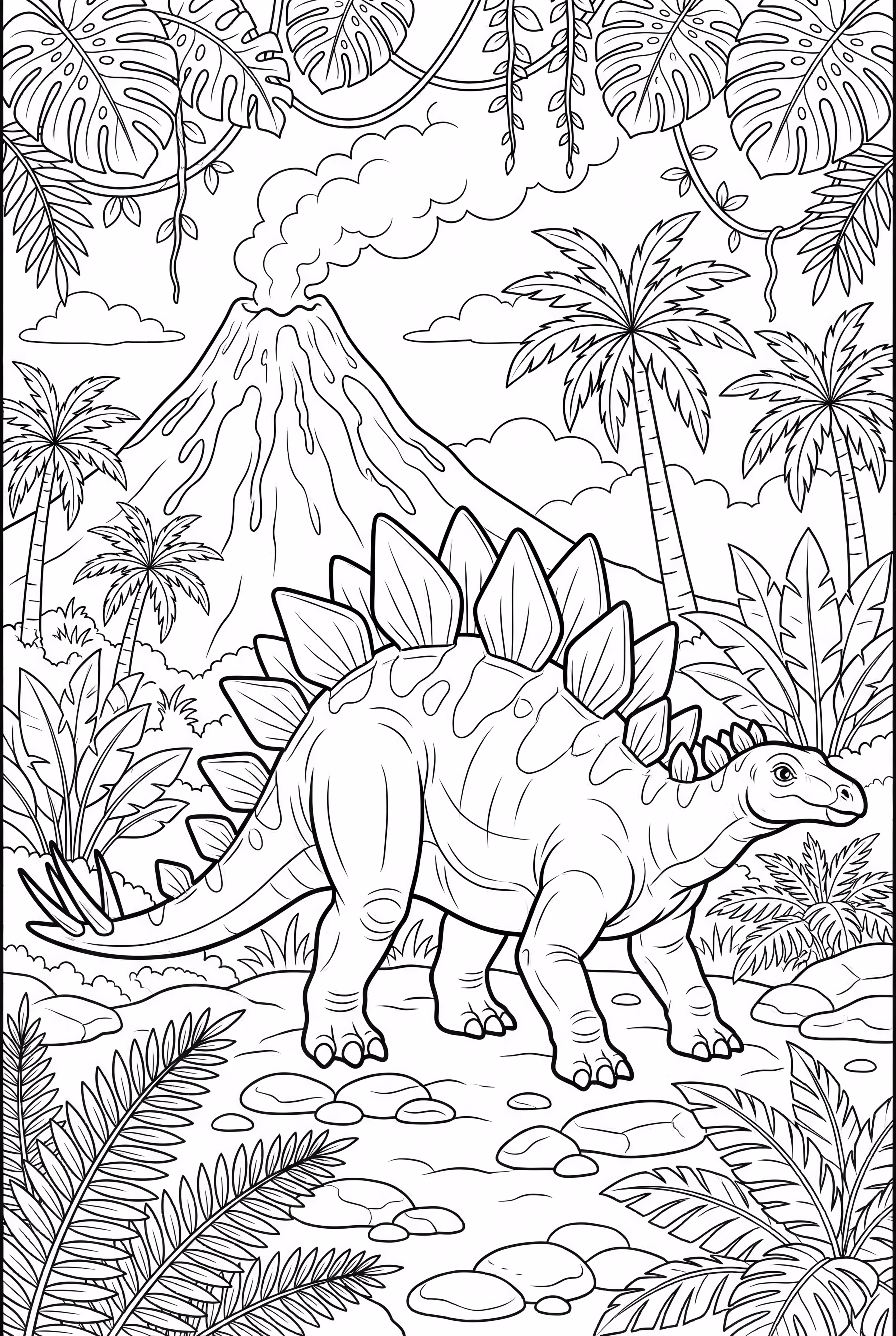 Estegosaurio en una Selva Prehistórica Abundante