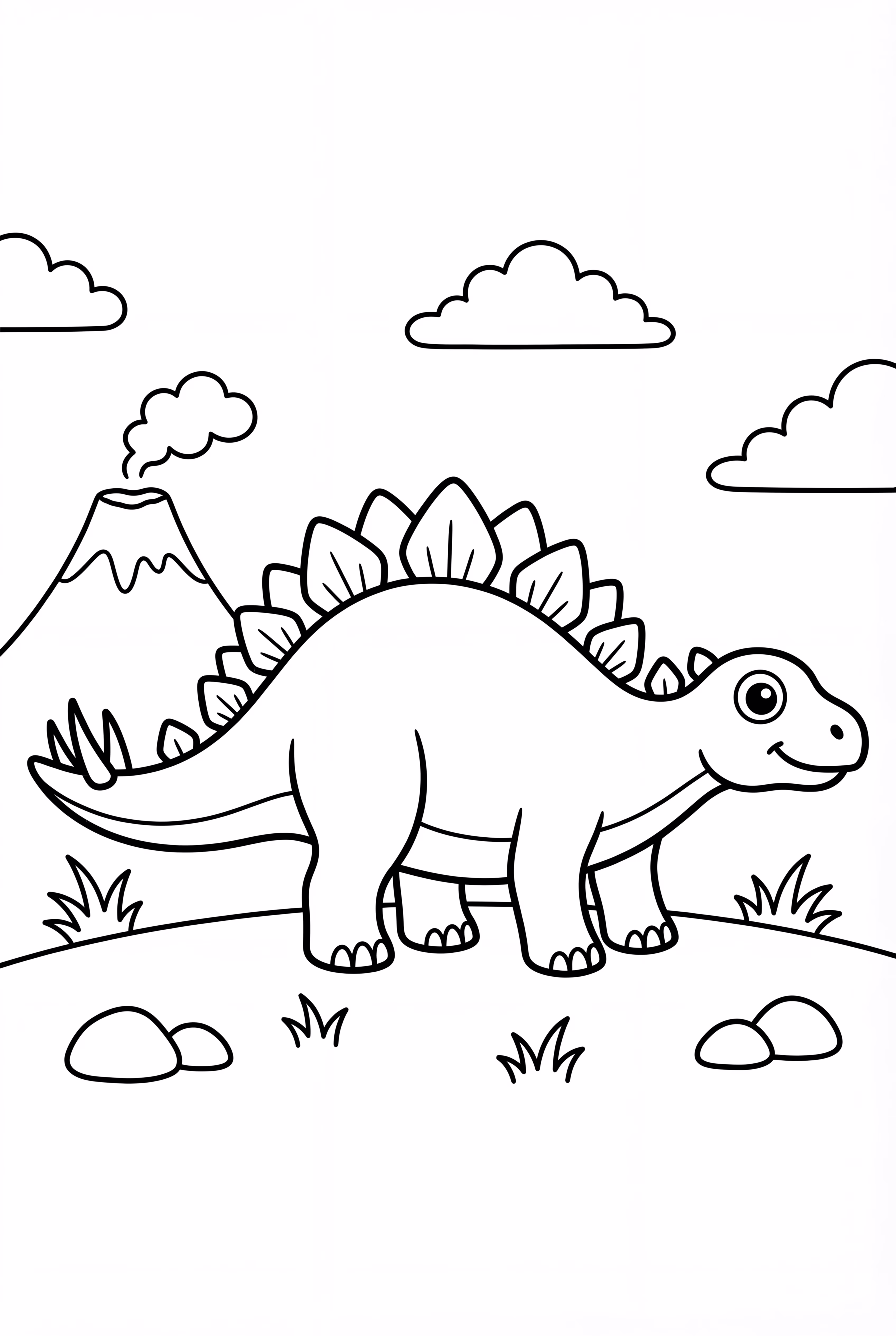 Stegosaurus Near A Calm Volcano