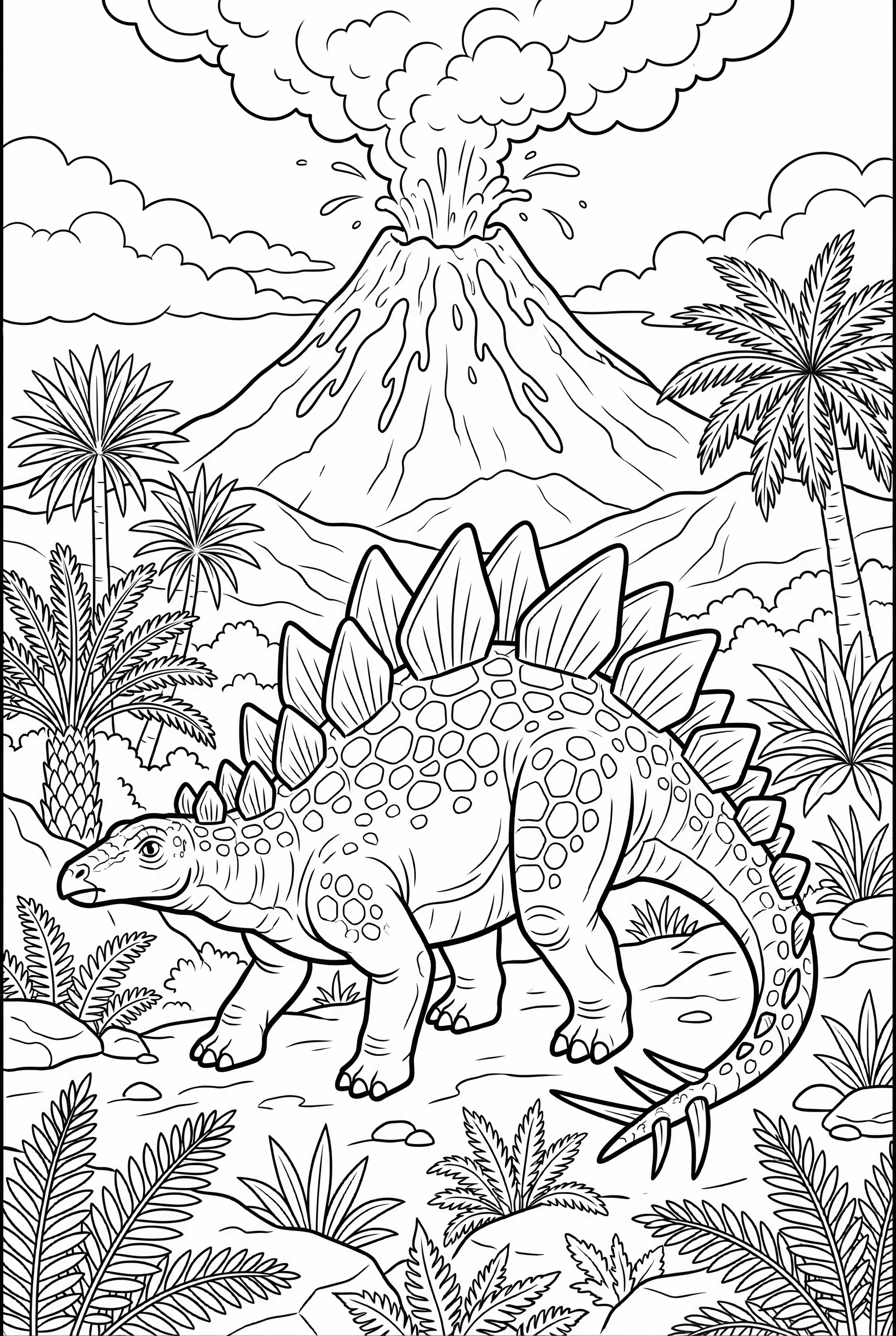 Stegosaurus Near An Erupting Volcano