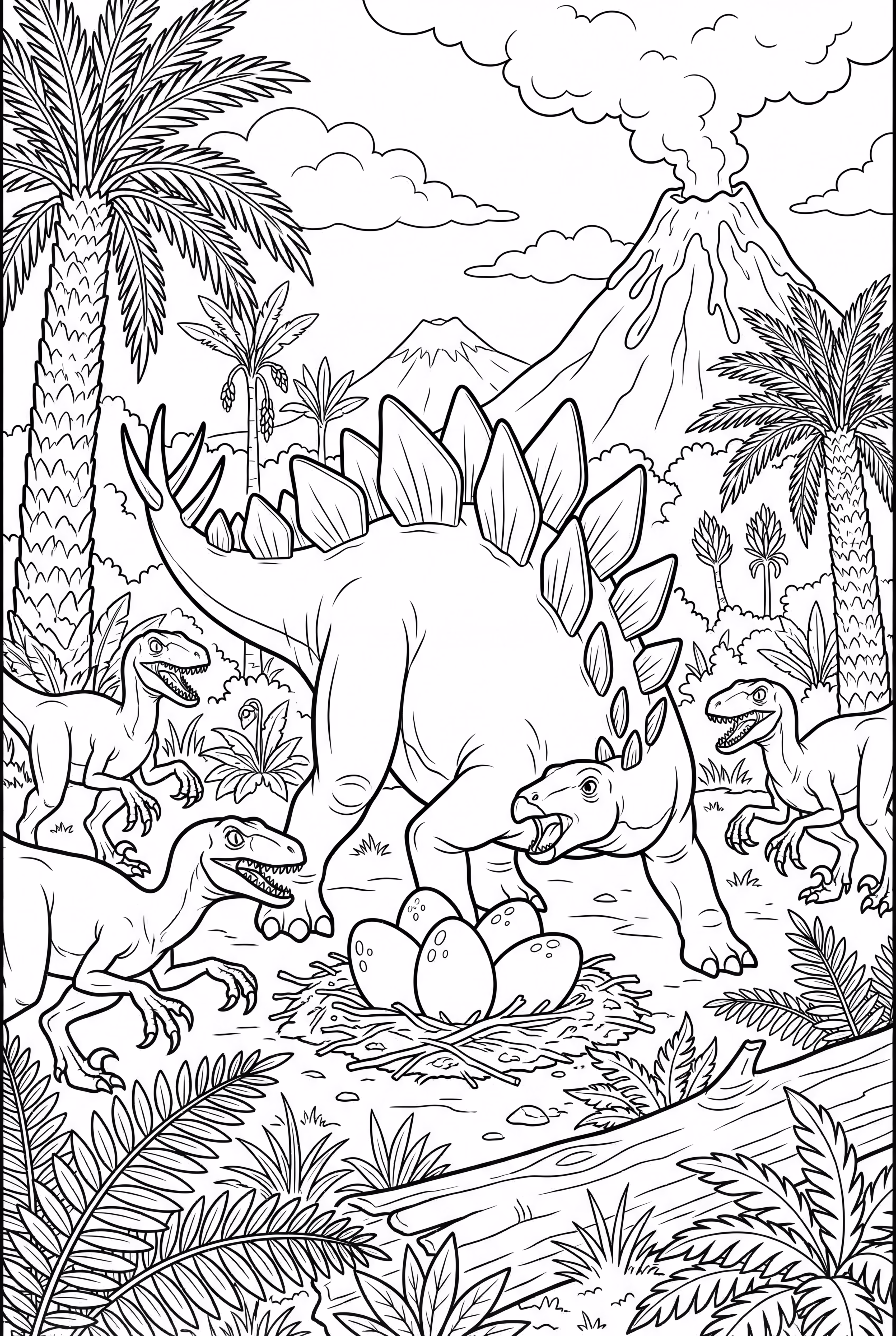 Stégosaure protégeant son nid des Raptors