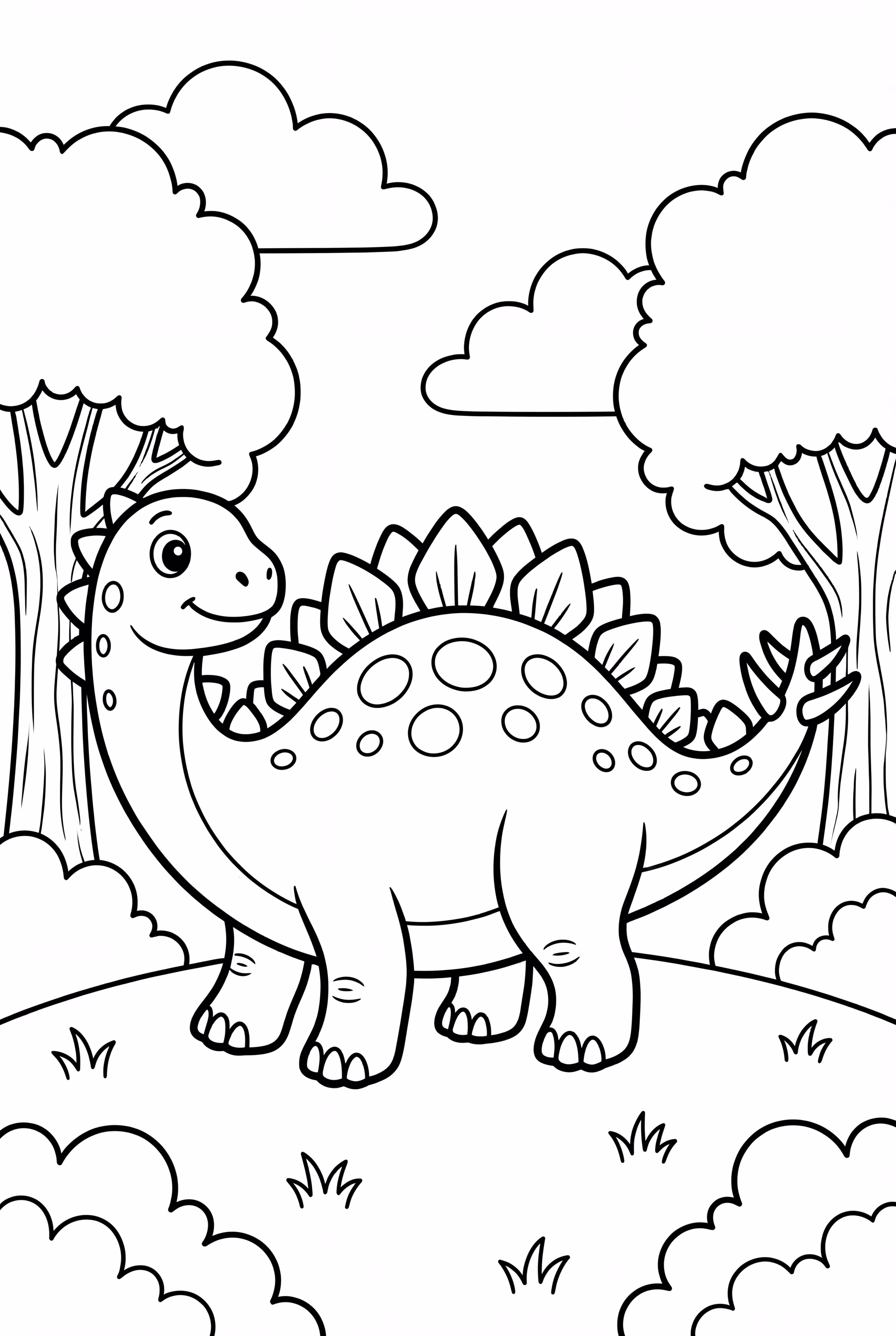 Stegosaurus, der durch einen Wald läuft