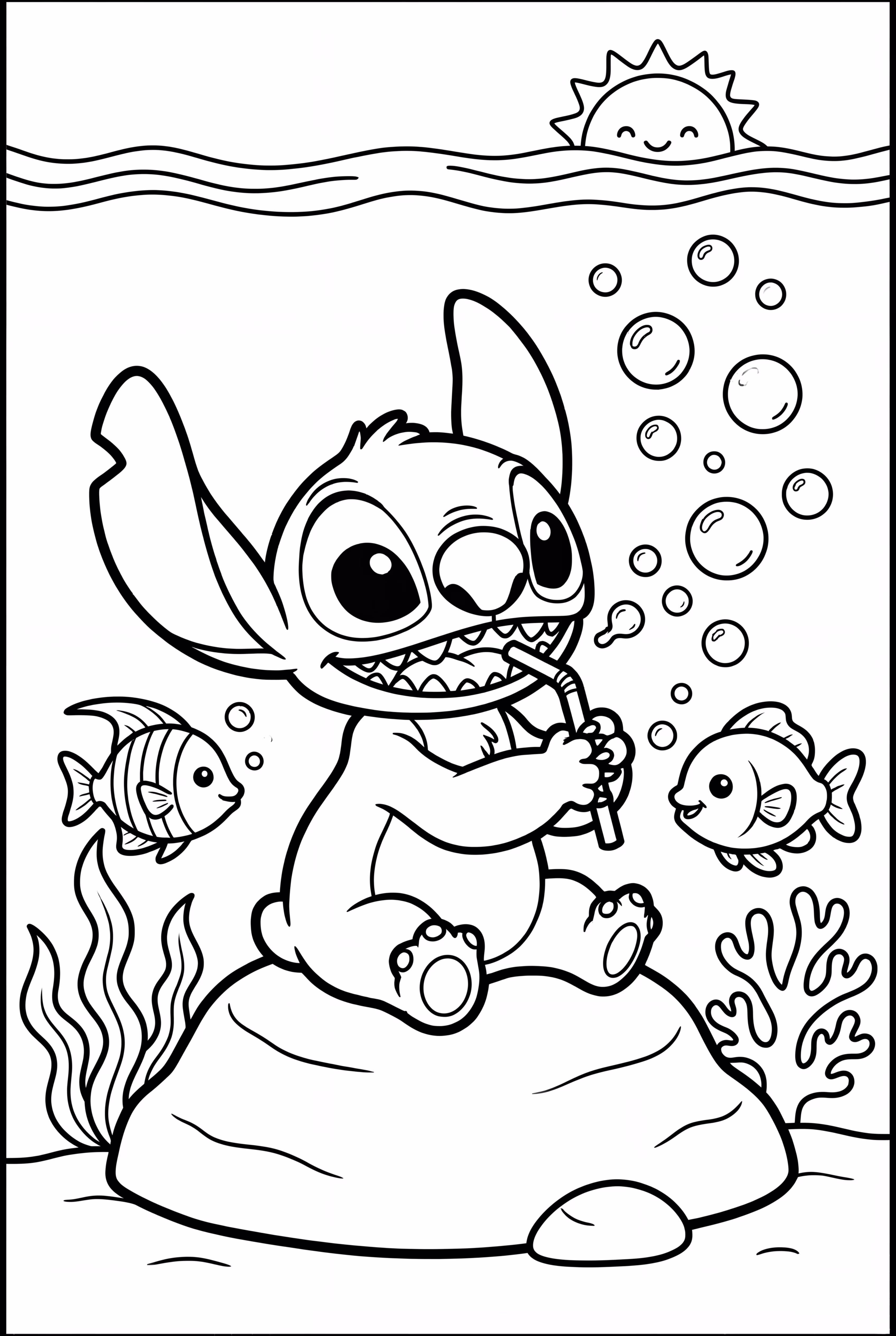 Stitch Blowing Bubbles Underwater