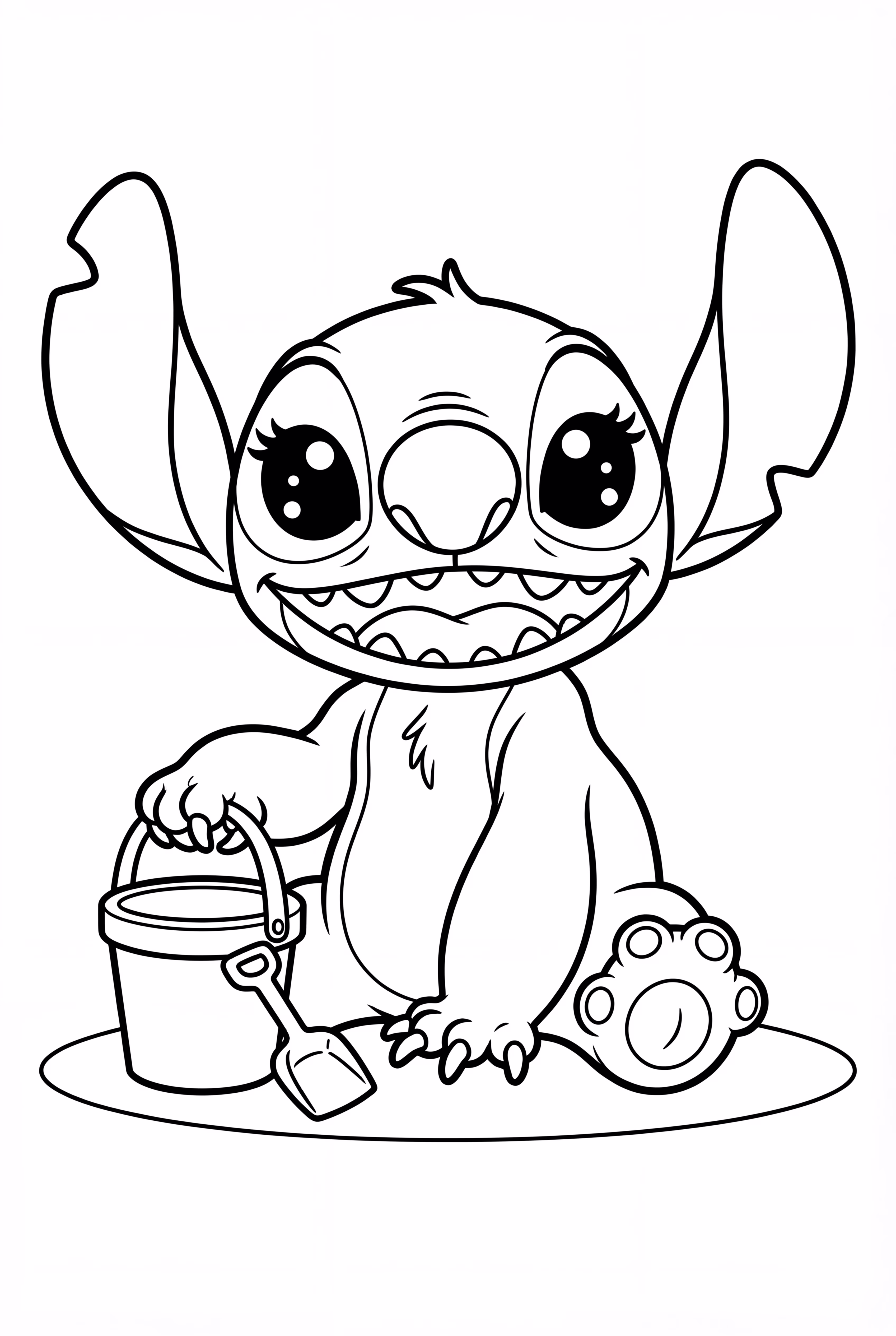 Stitch building a sandcastle