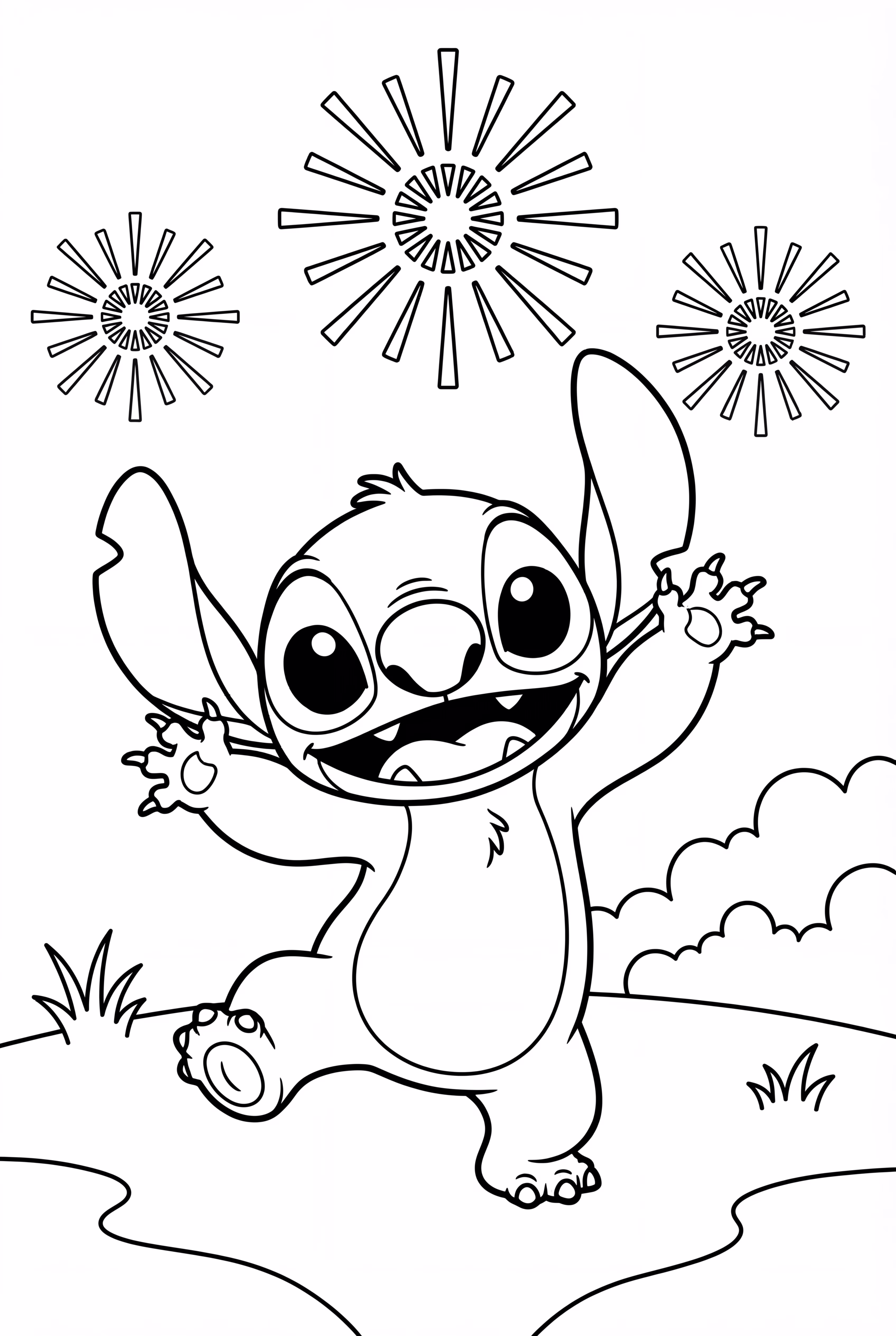 Stitch Dancing Under Fireworks at Night