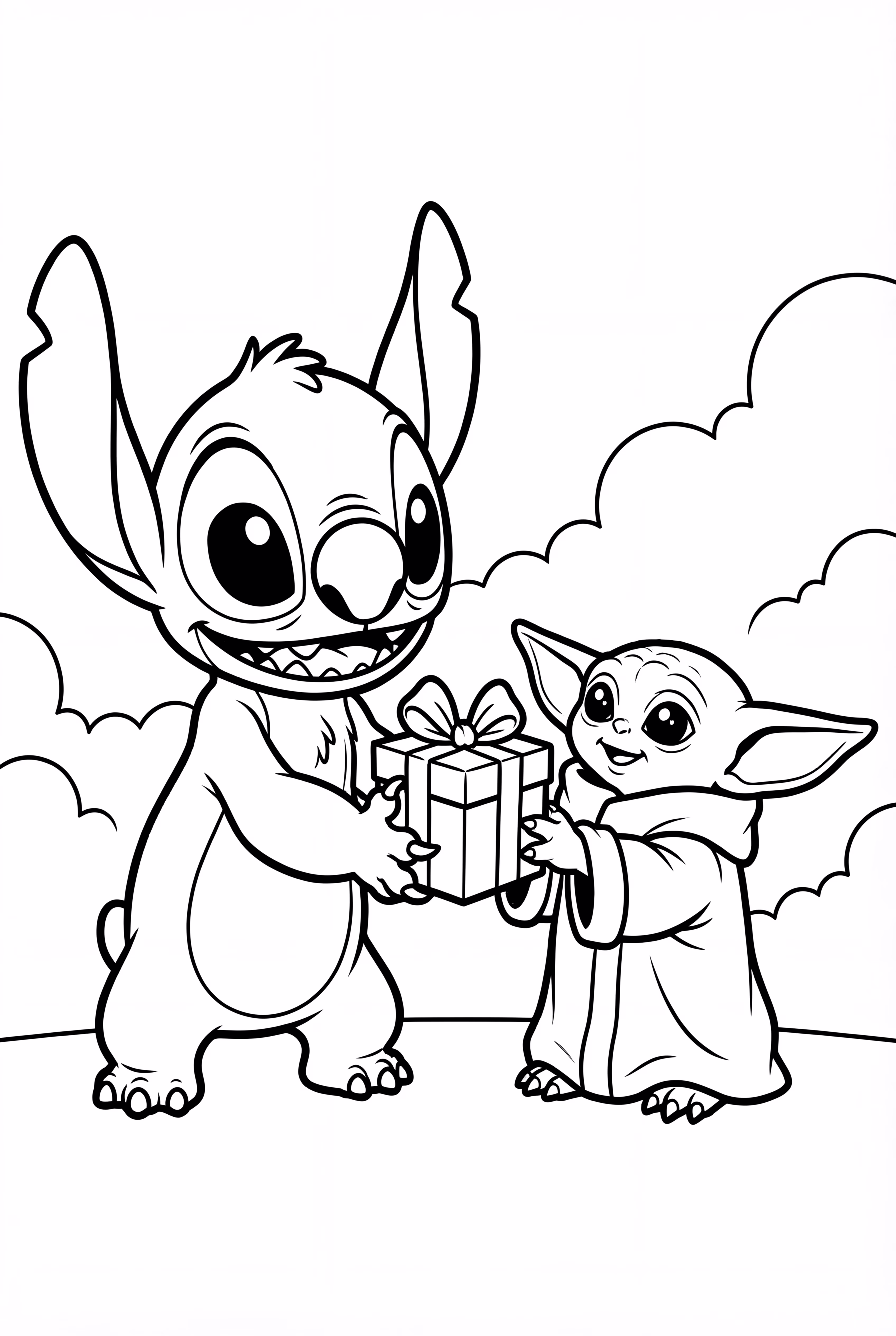 Stitch Giving Baby Yoda a Gift