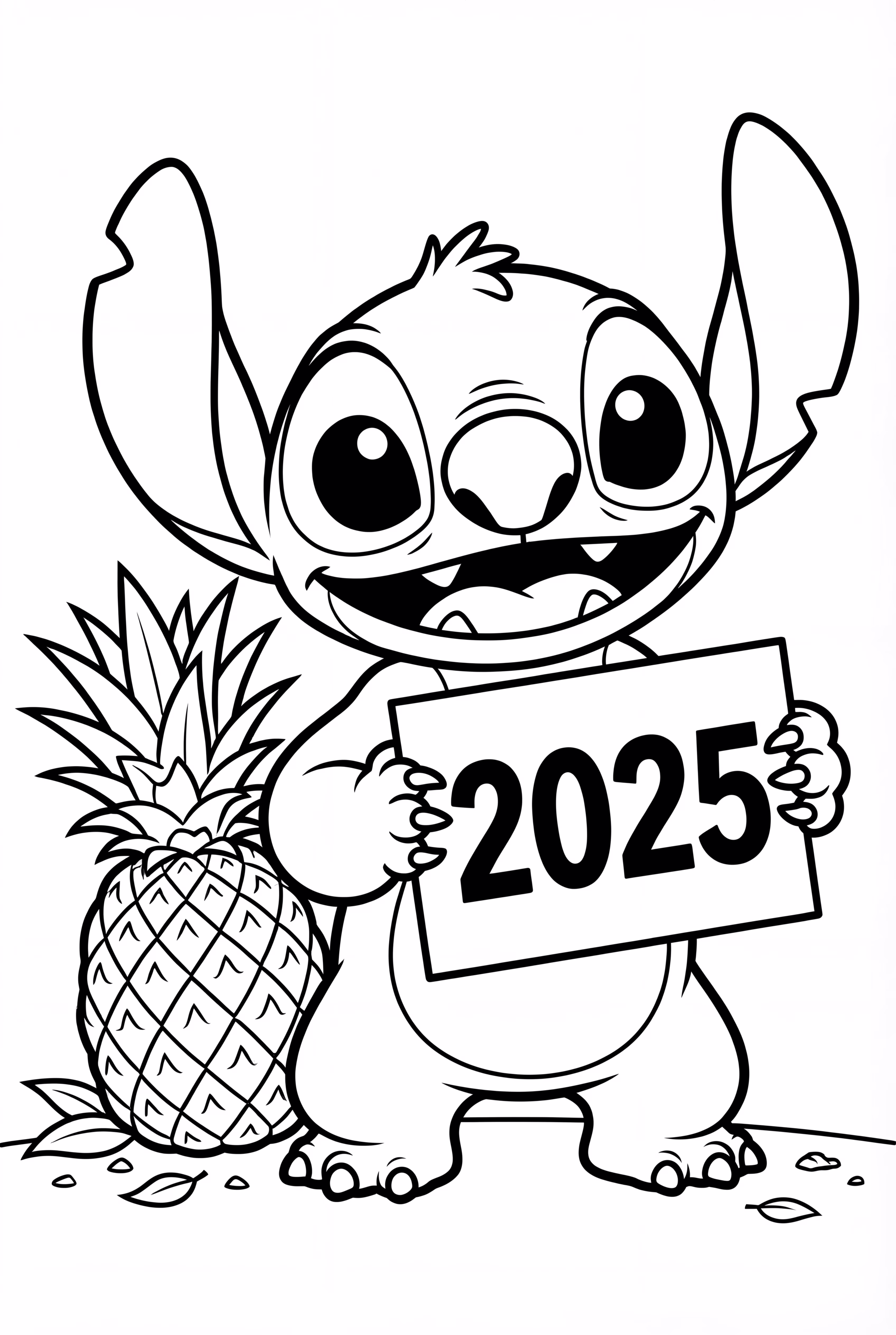 Stitch holding a 2025 sign