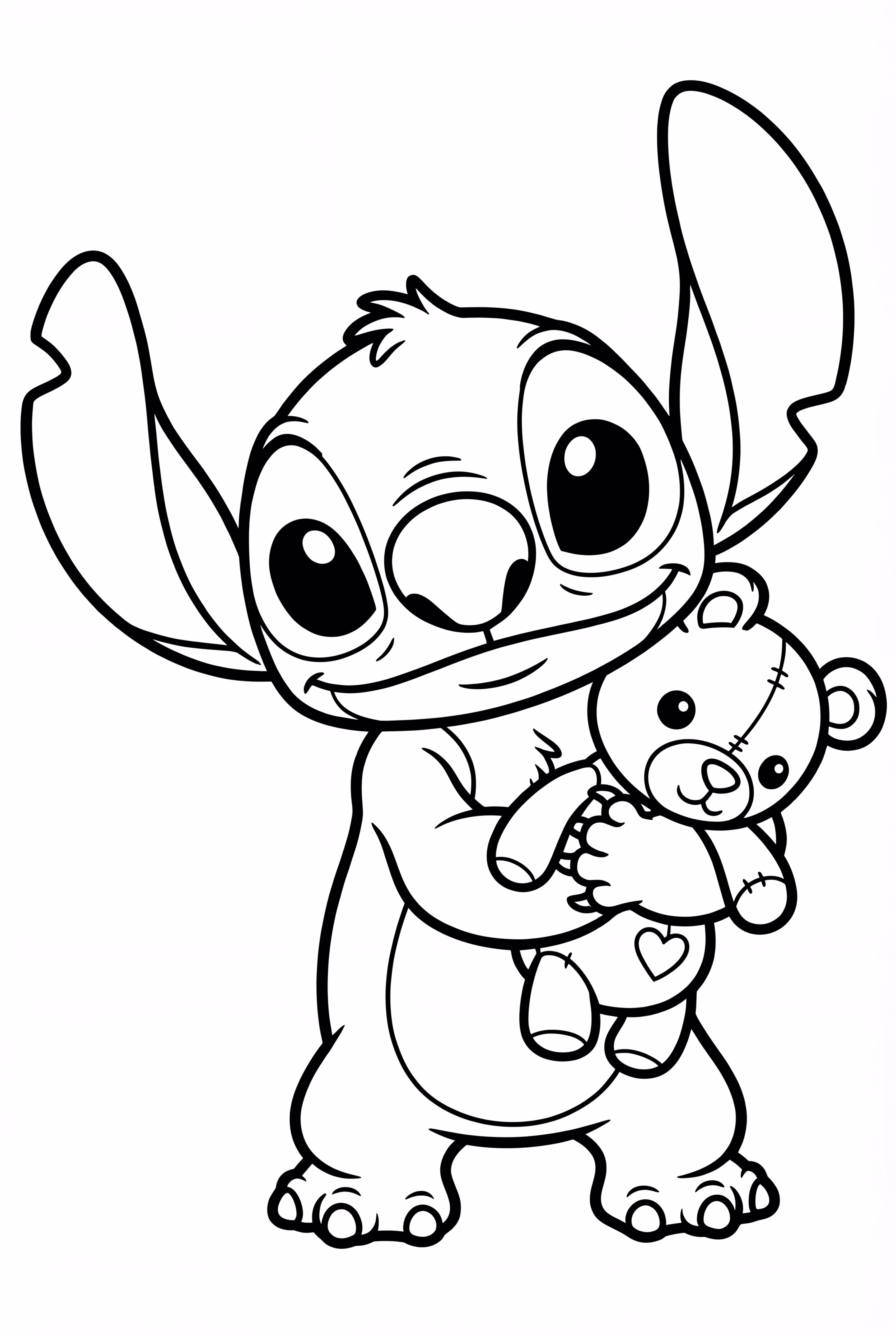 Stitch hugging a teddy bear