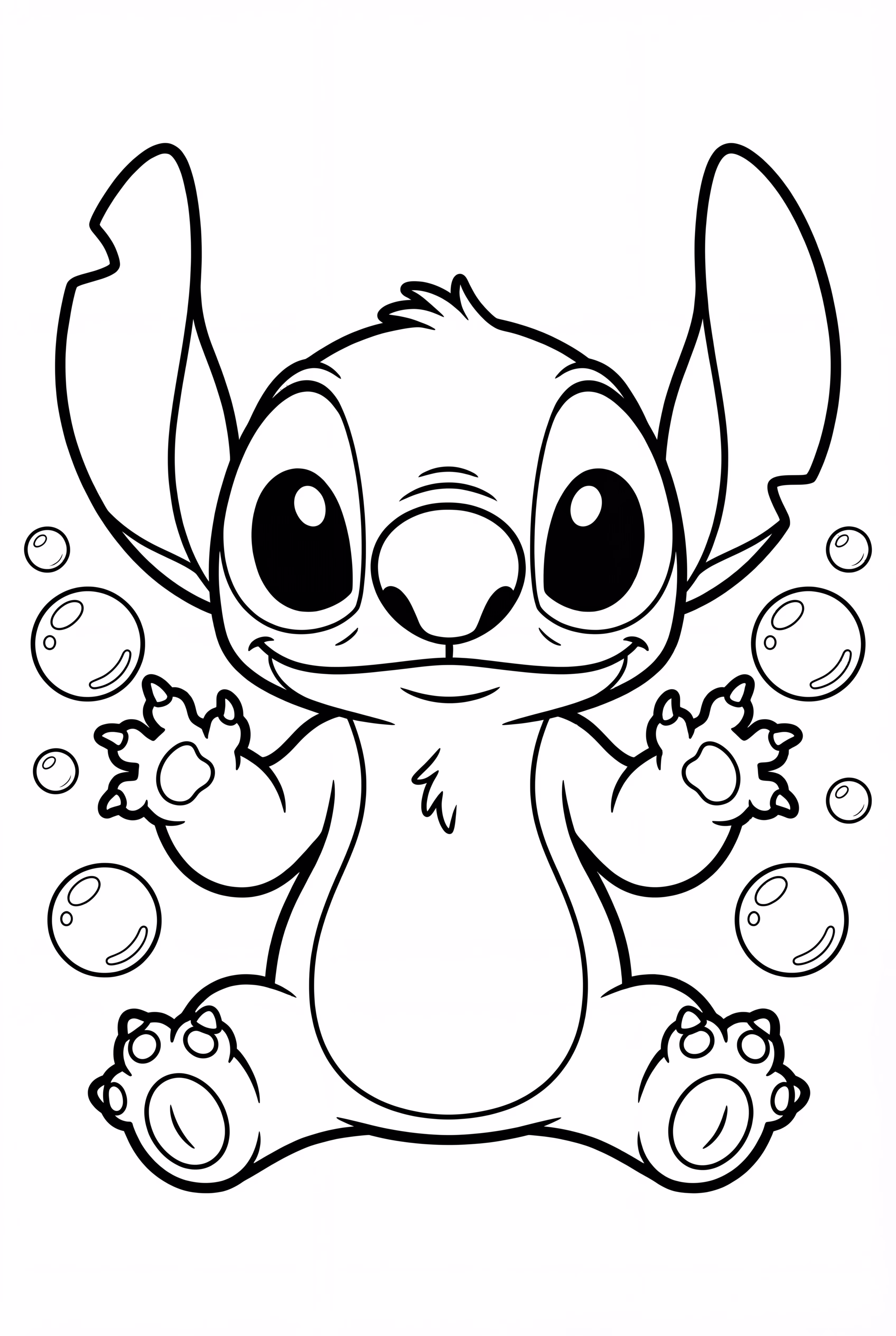Stitch playing with bubbles