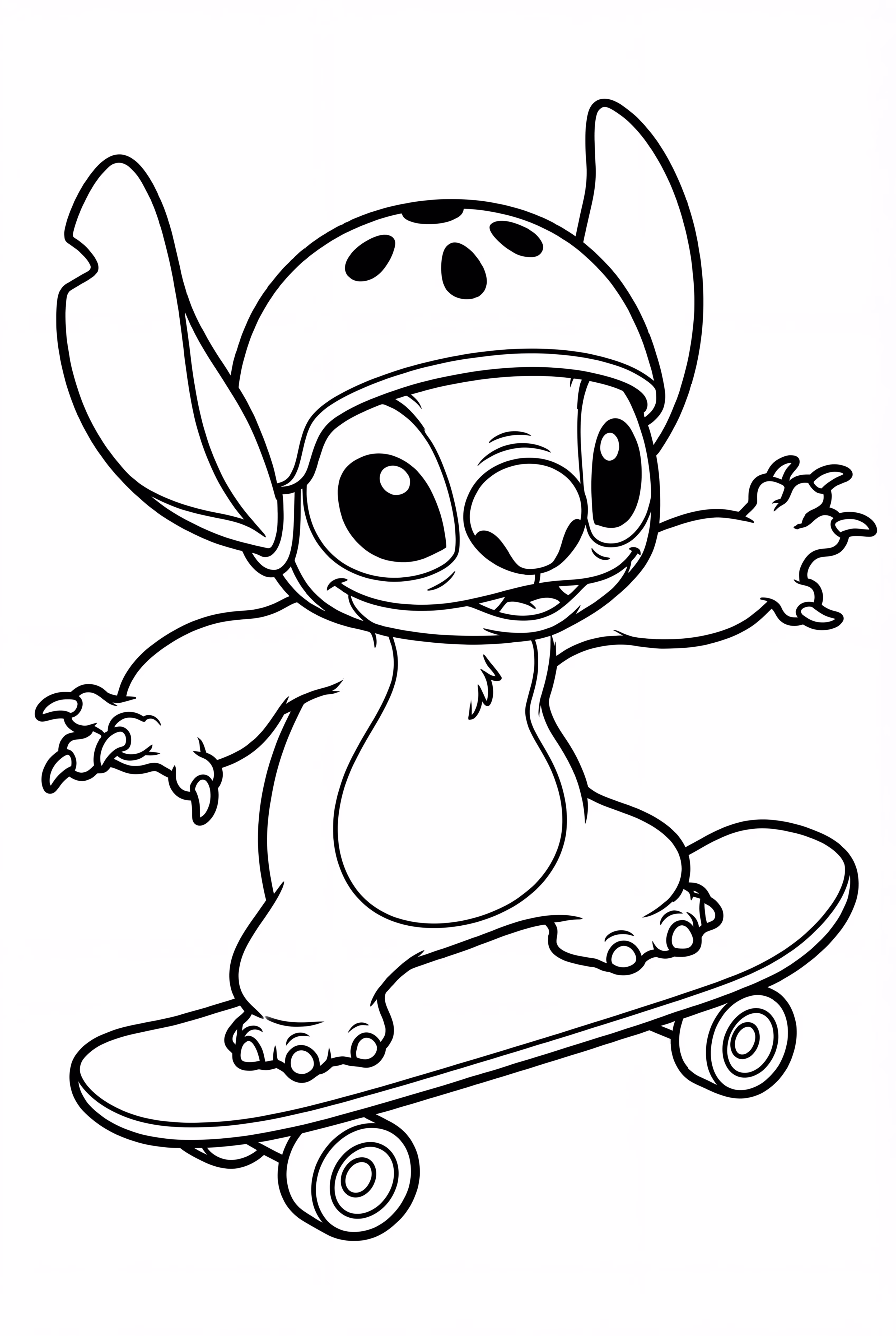 Stitch riding a skateboard