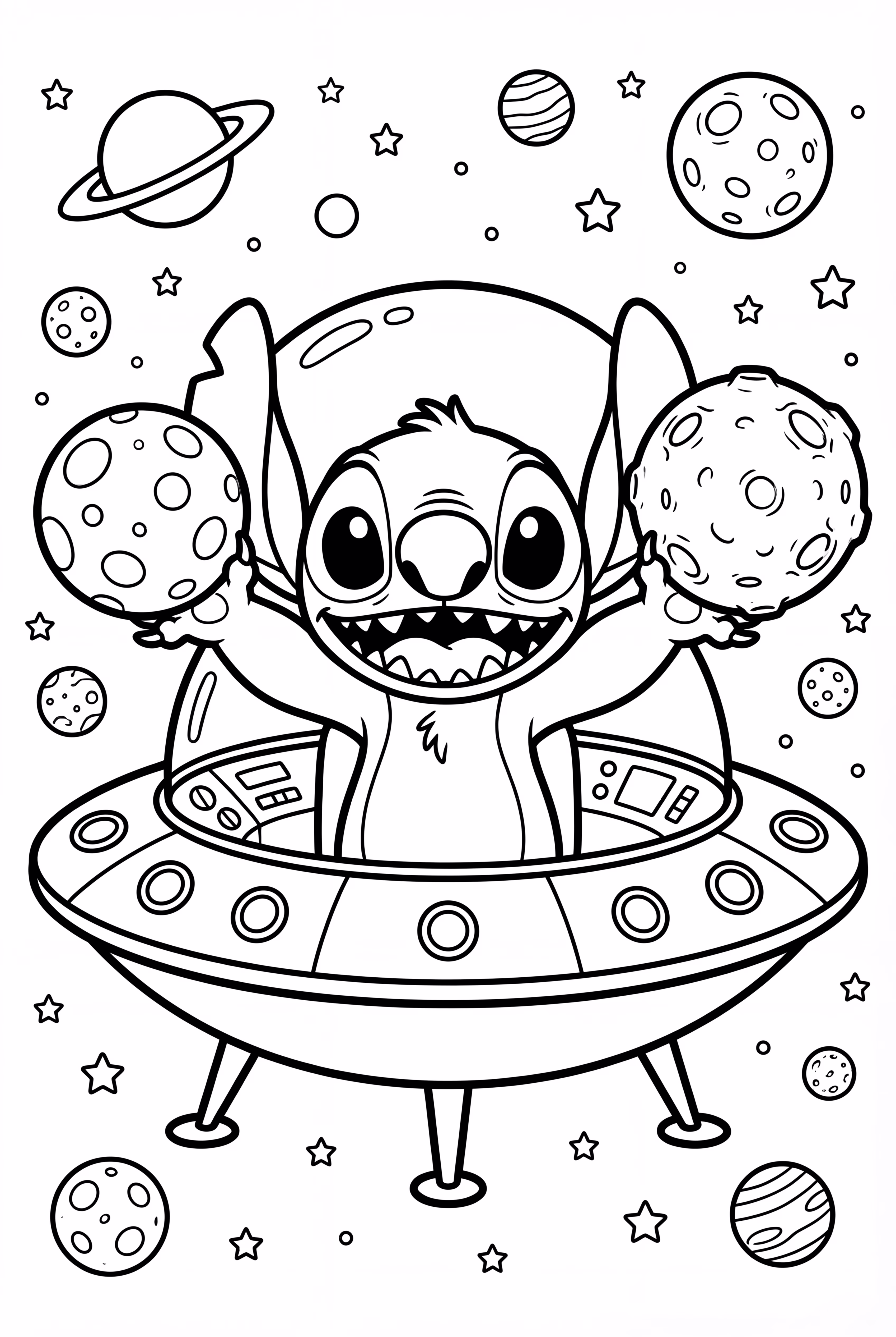 宇宙船に座っているスティッチ