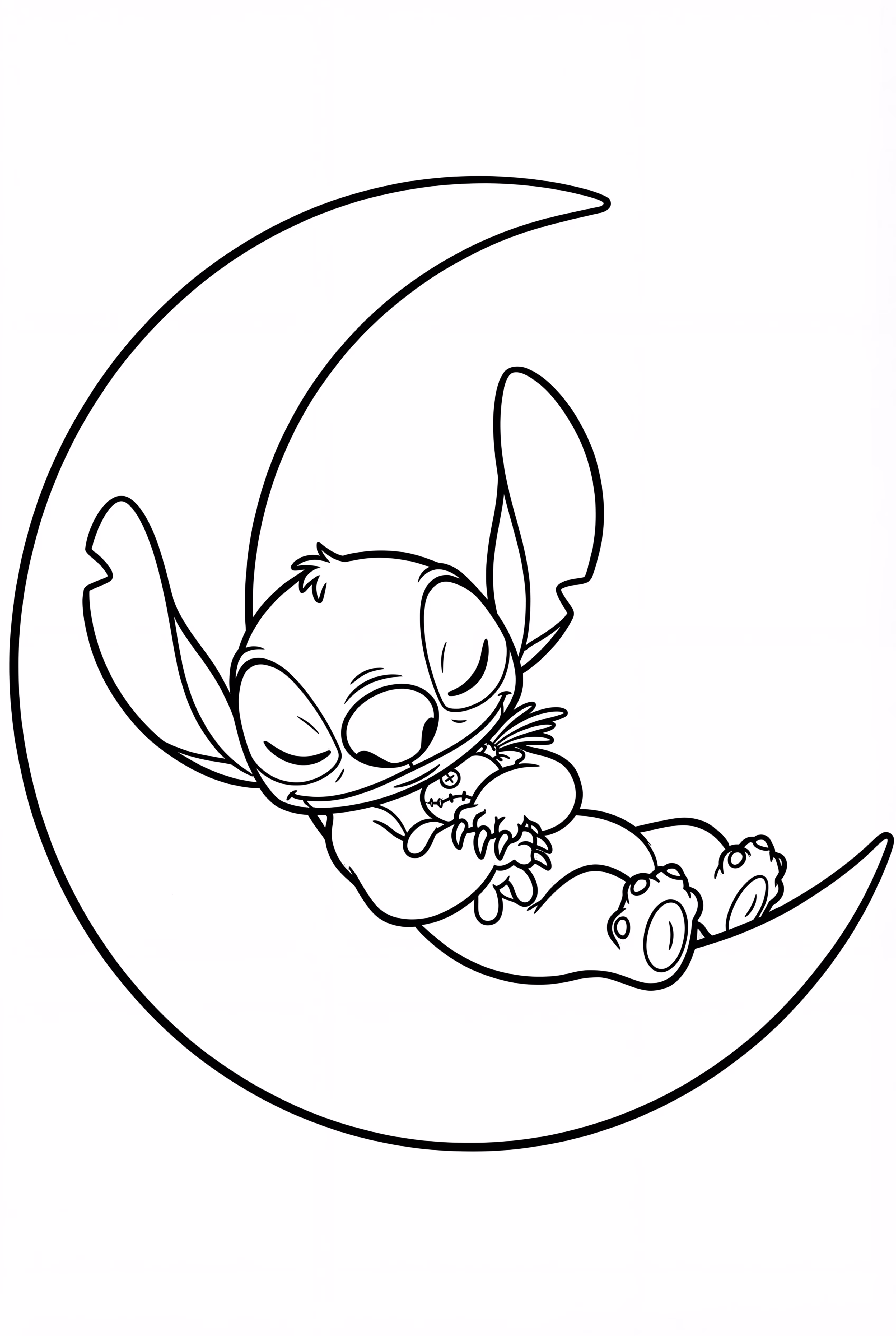 スティッチが月に寝ている