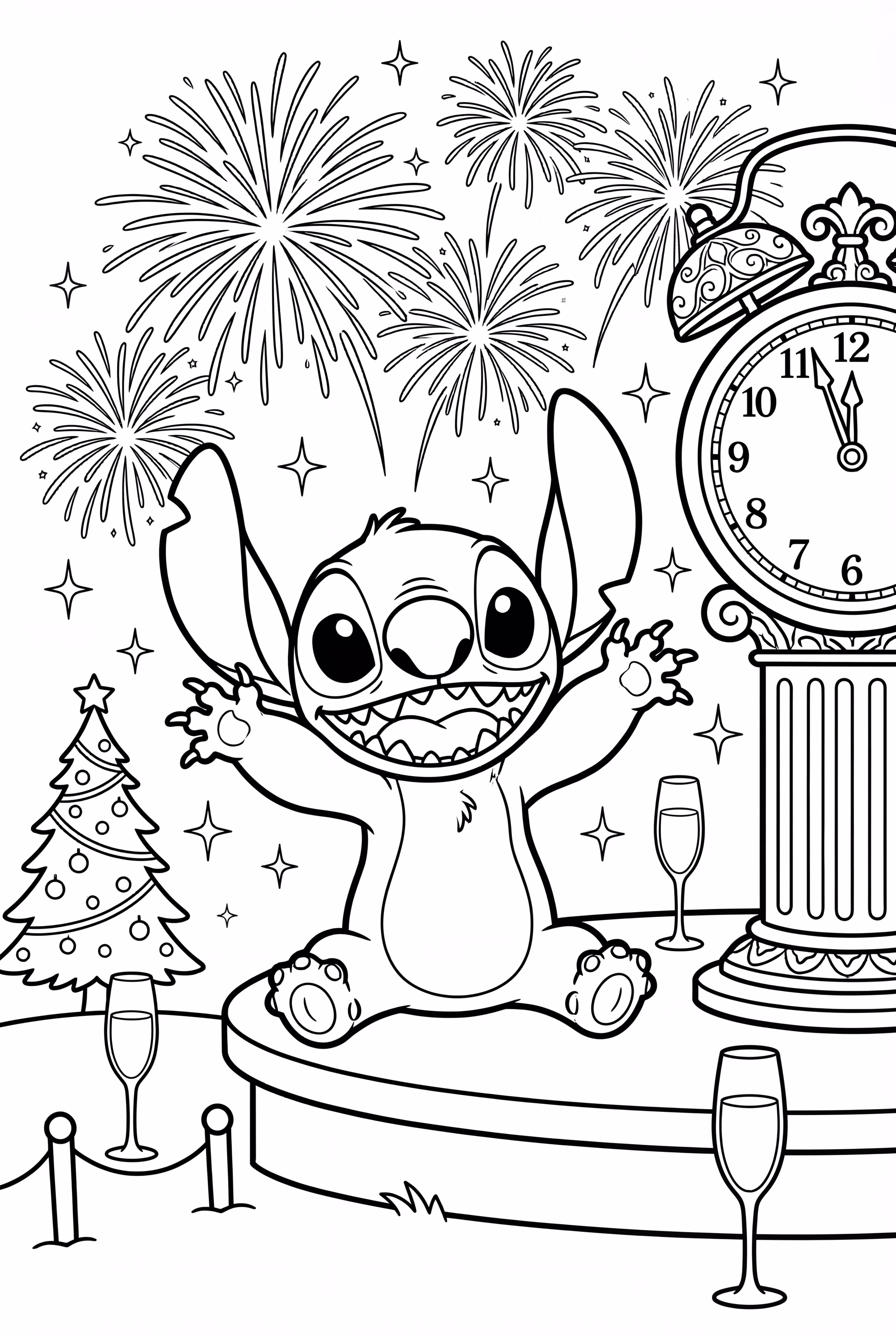 Stitch with fireworks for New Year 2025