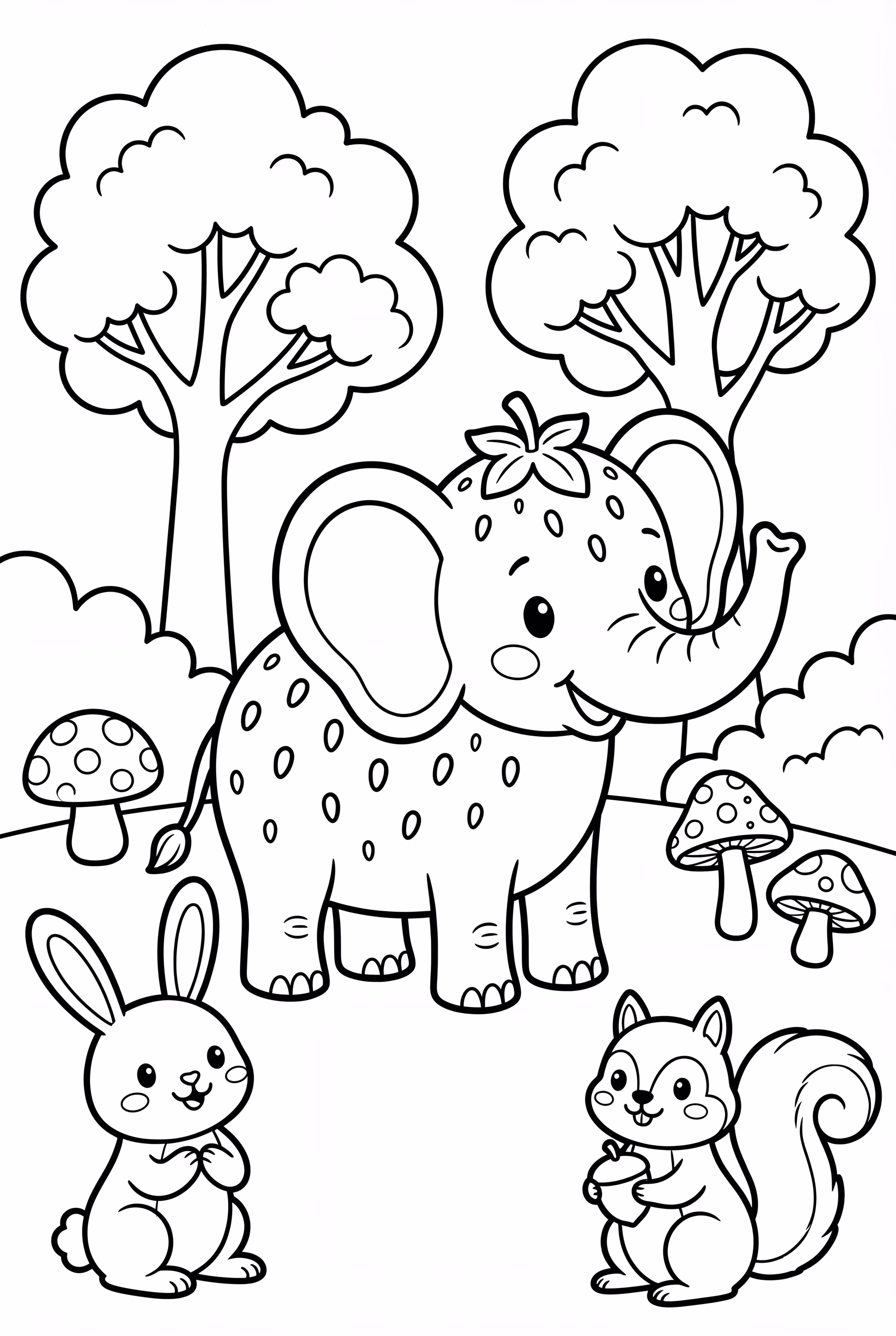 Strawberry Elephant And Friends In The Forest