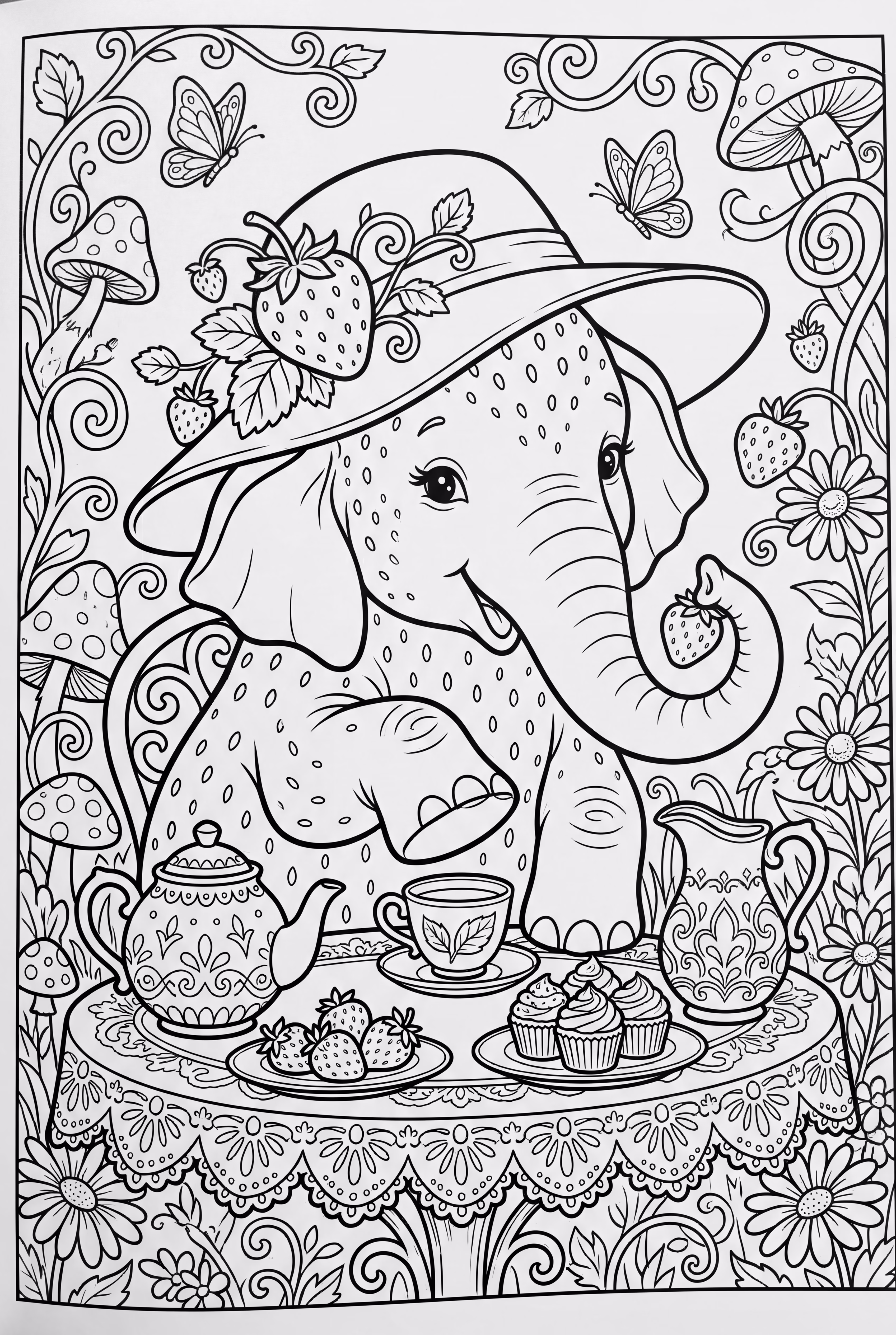 Strawberry Elephant At A Whimsical Tea Party