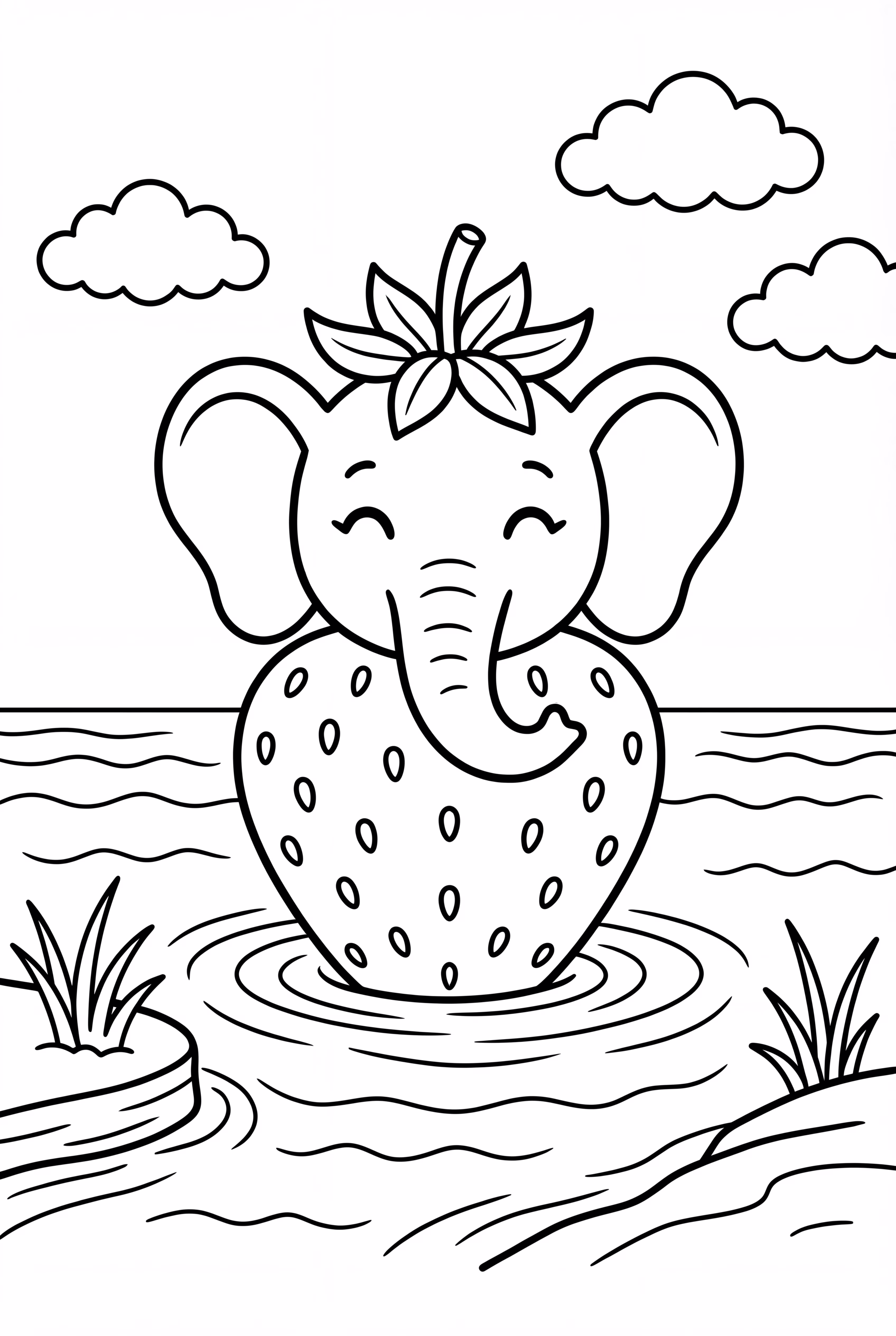 Strawberry Elephant Floating On A River