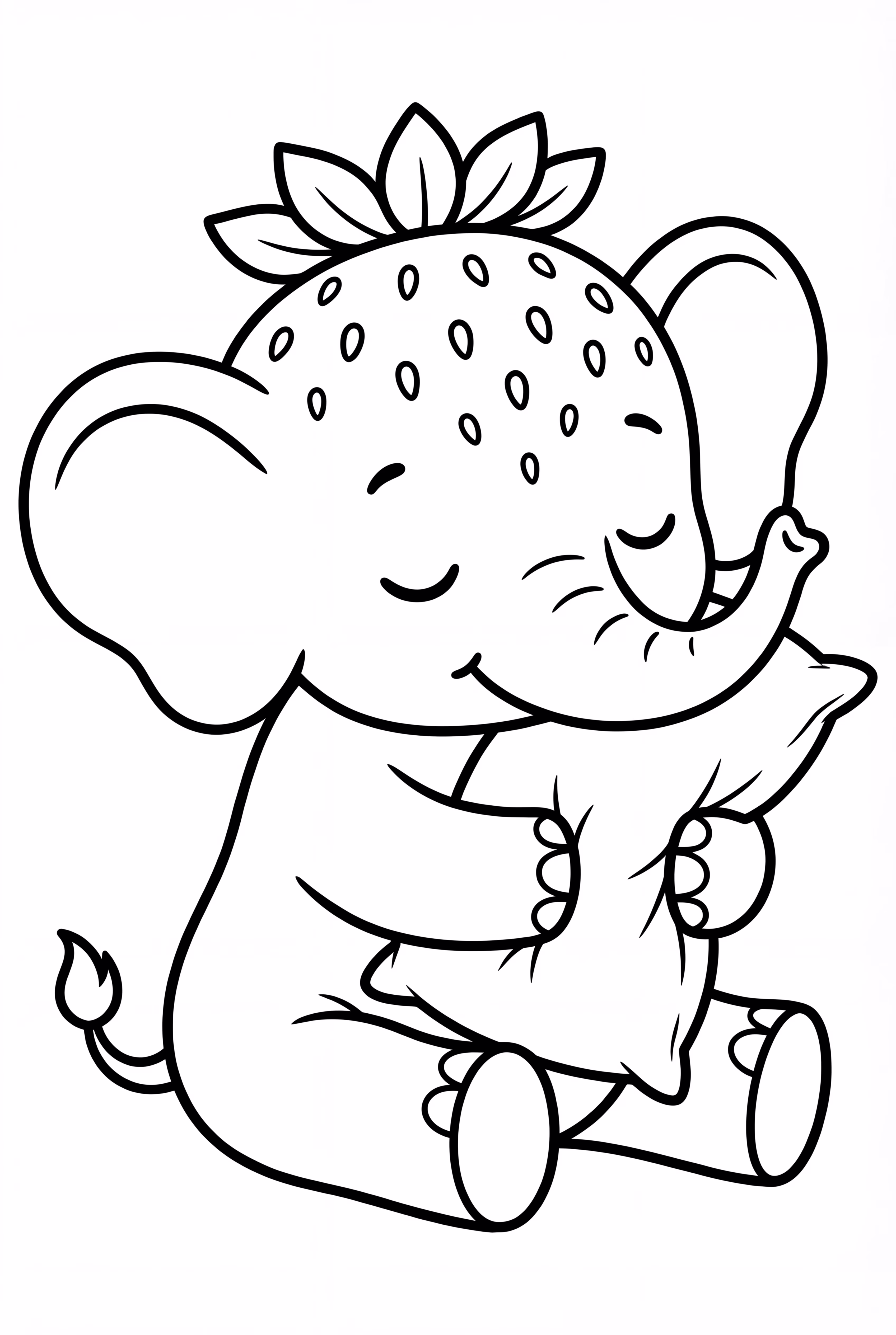Strawberry Elephant Hugging A Pillow