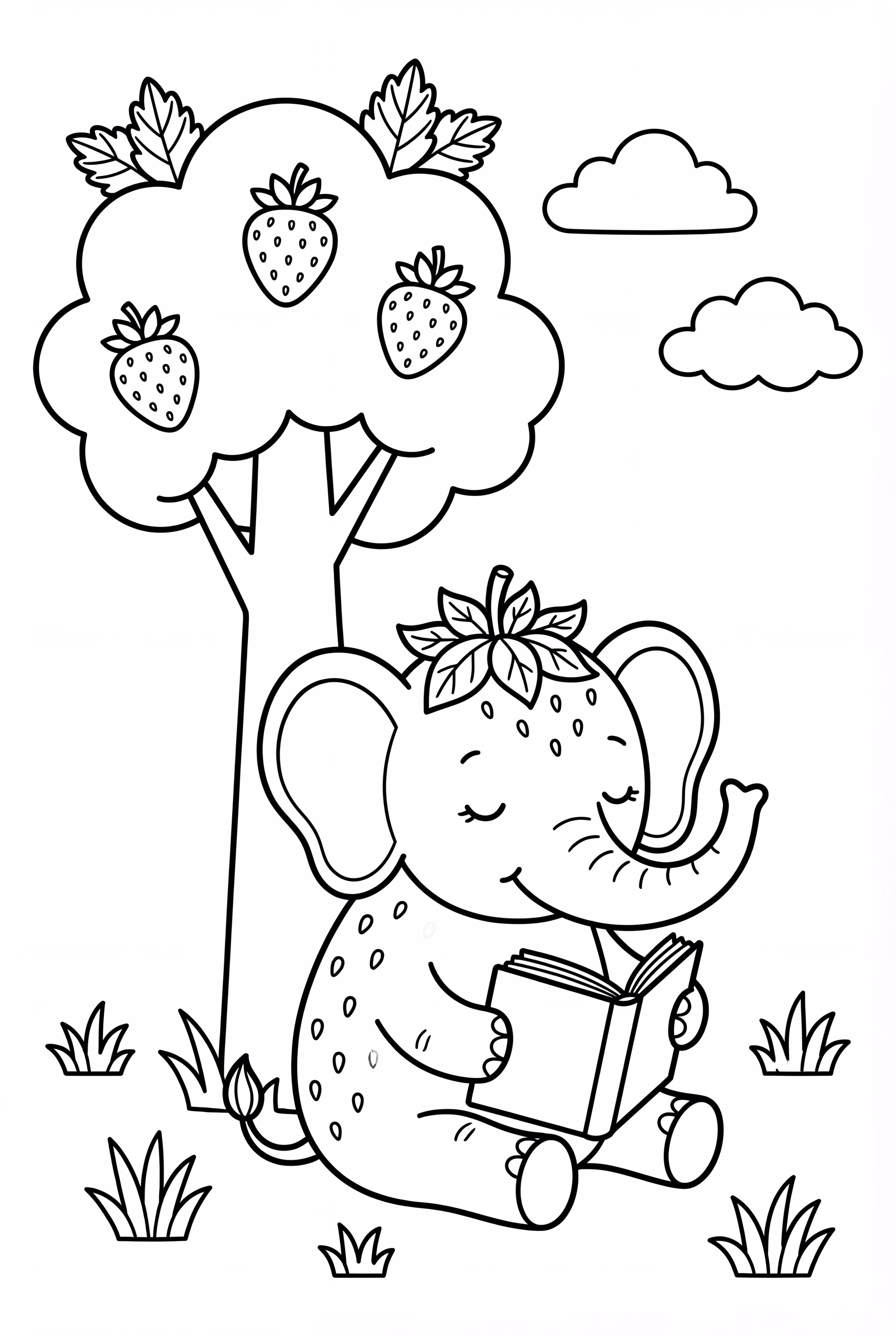 Strawberry Elephant Reading A Book Under A Tree